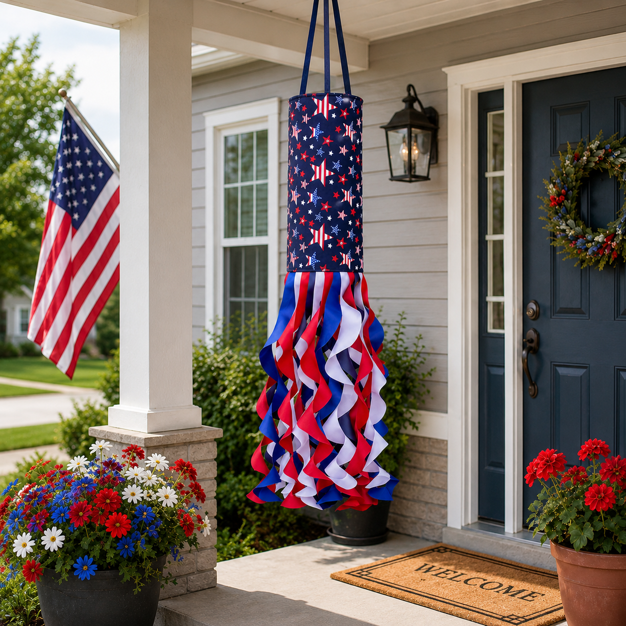 Lighted Patriotic Hanging Windsock
