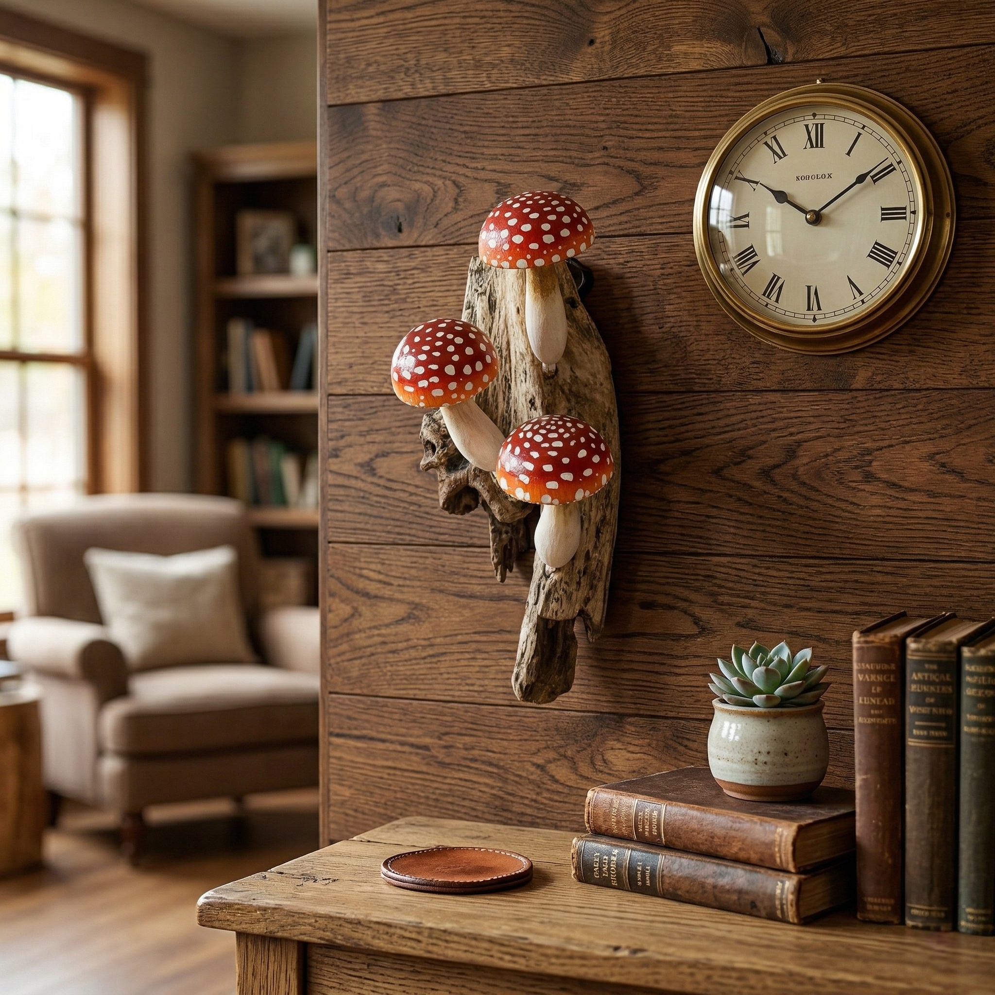 Red Hanging Mushroom Sculpture Wall Art