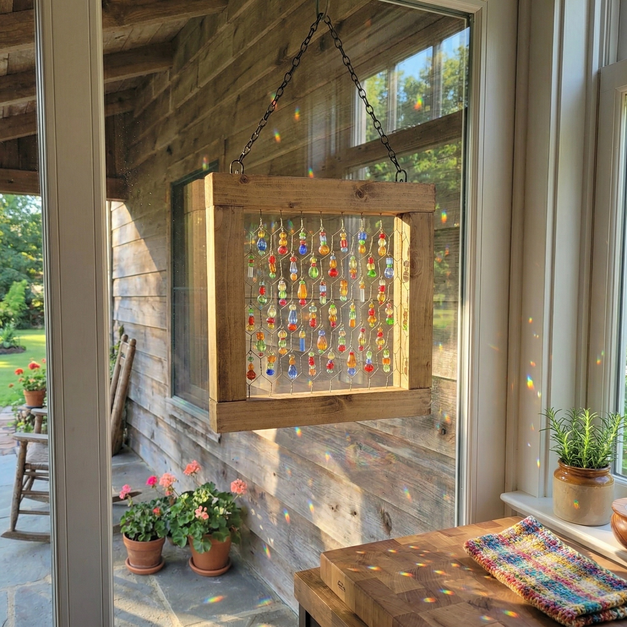 Rustic Beaded Chicken Wire Suncatcher