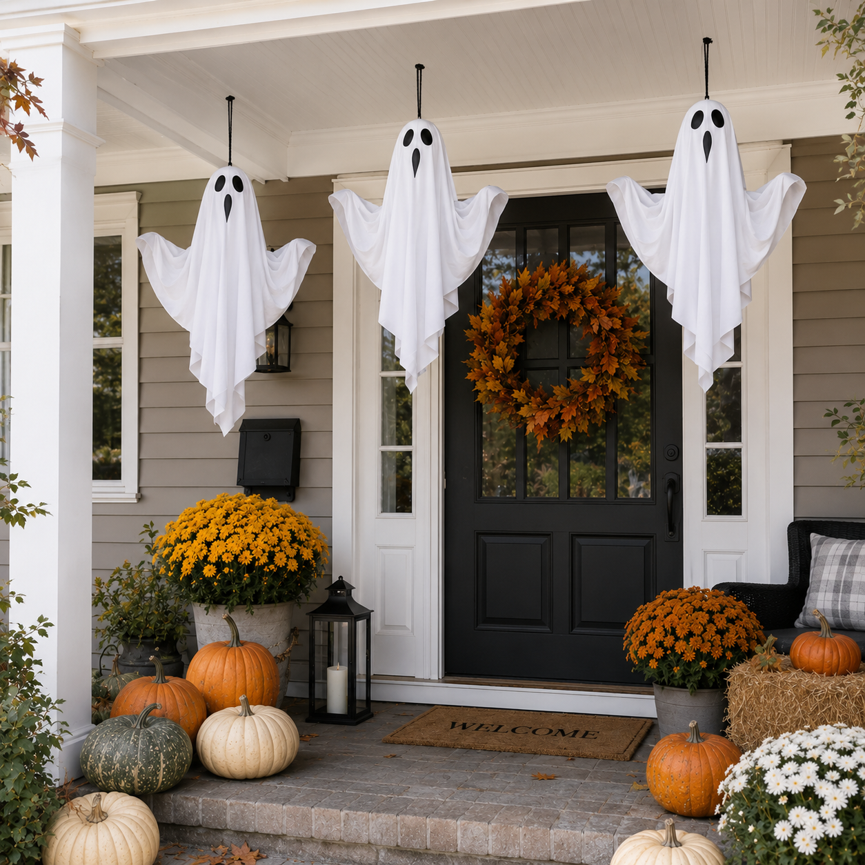 Set of 3 Lighted Hanging Ghost Decorations for Halloween