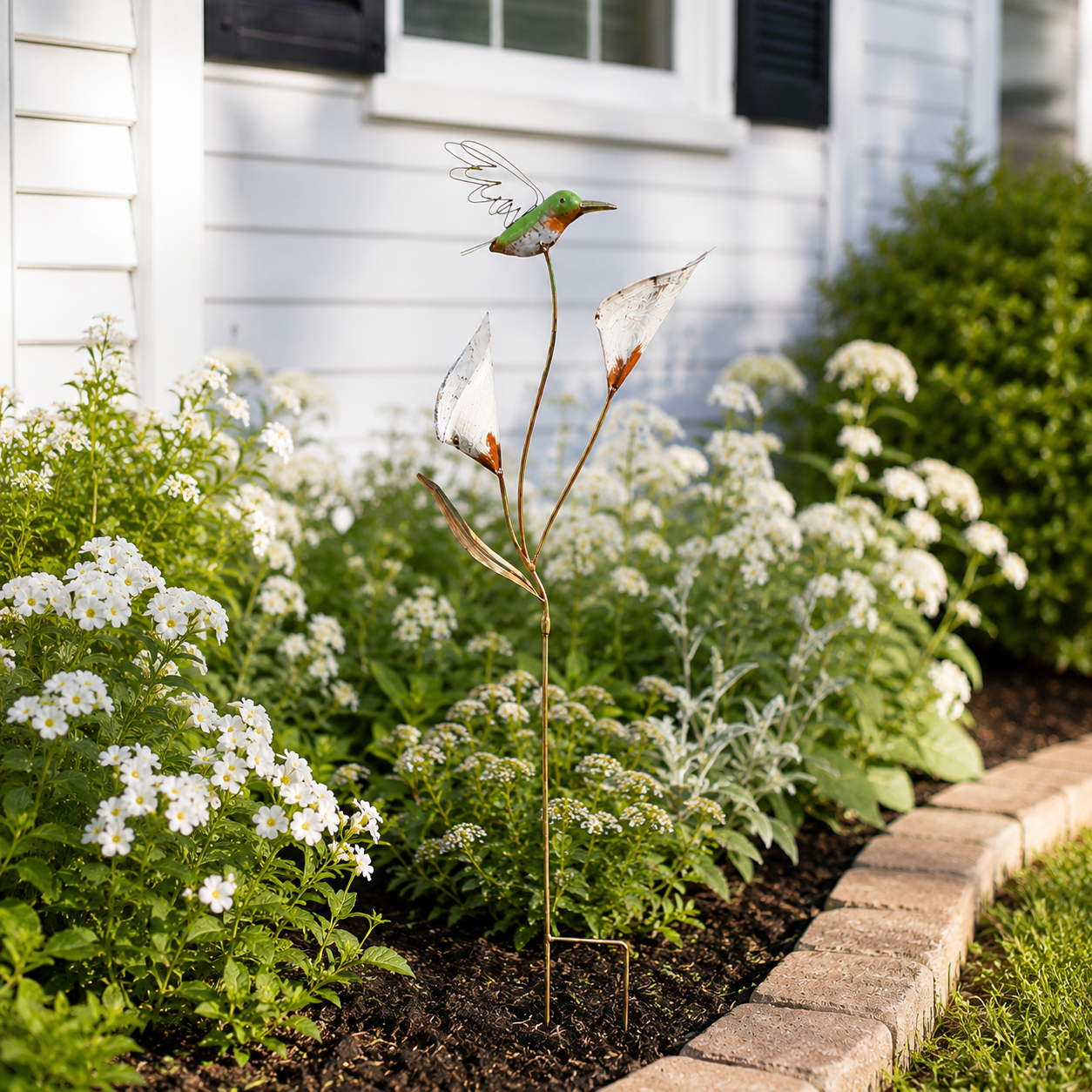 Metal Hummingbird Rustic Garden Stake with Calla Lily Flowers