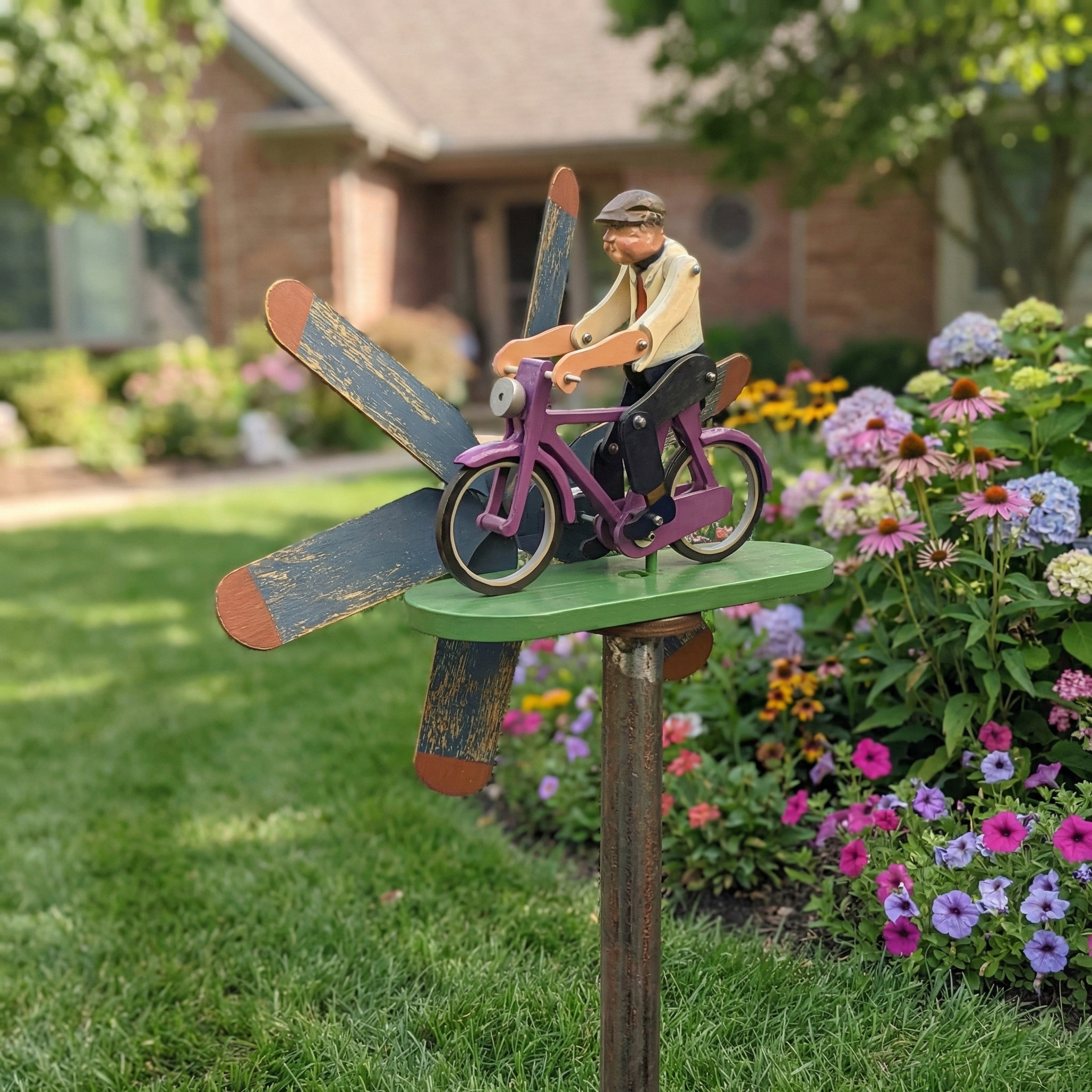 Vintage Bicycle Rider Wind Spinner Garden Stake