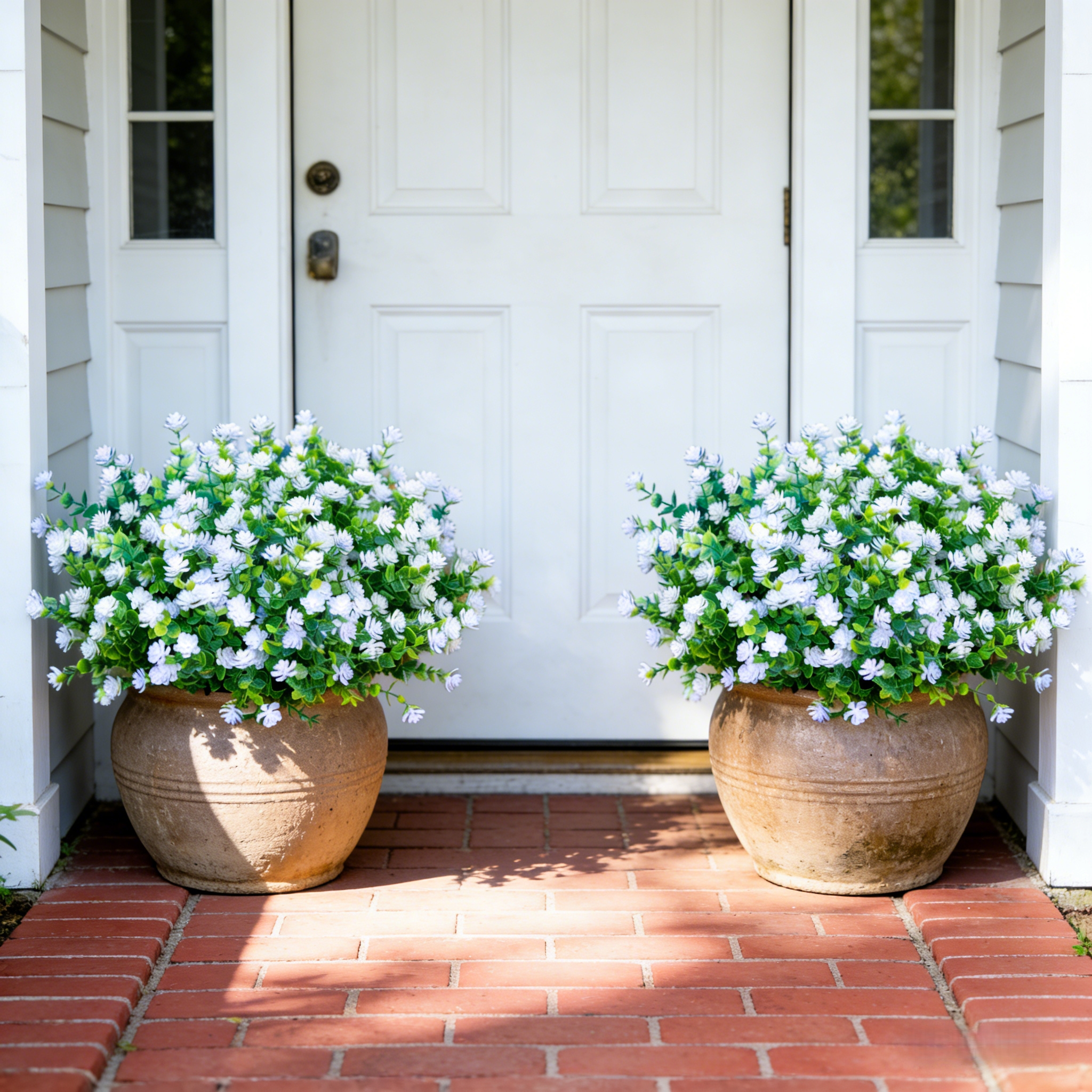 Artificial White Outdoor Flower Bouquets – UV Resistant Faux Spring Flowers for Outdoor Porch, Garden & Patio Decor