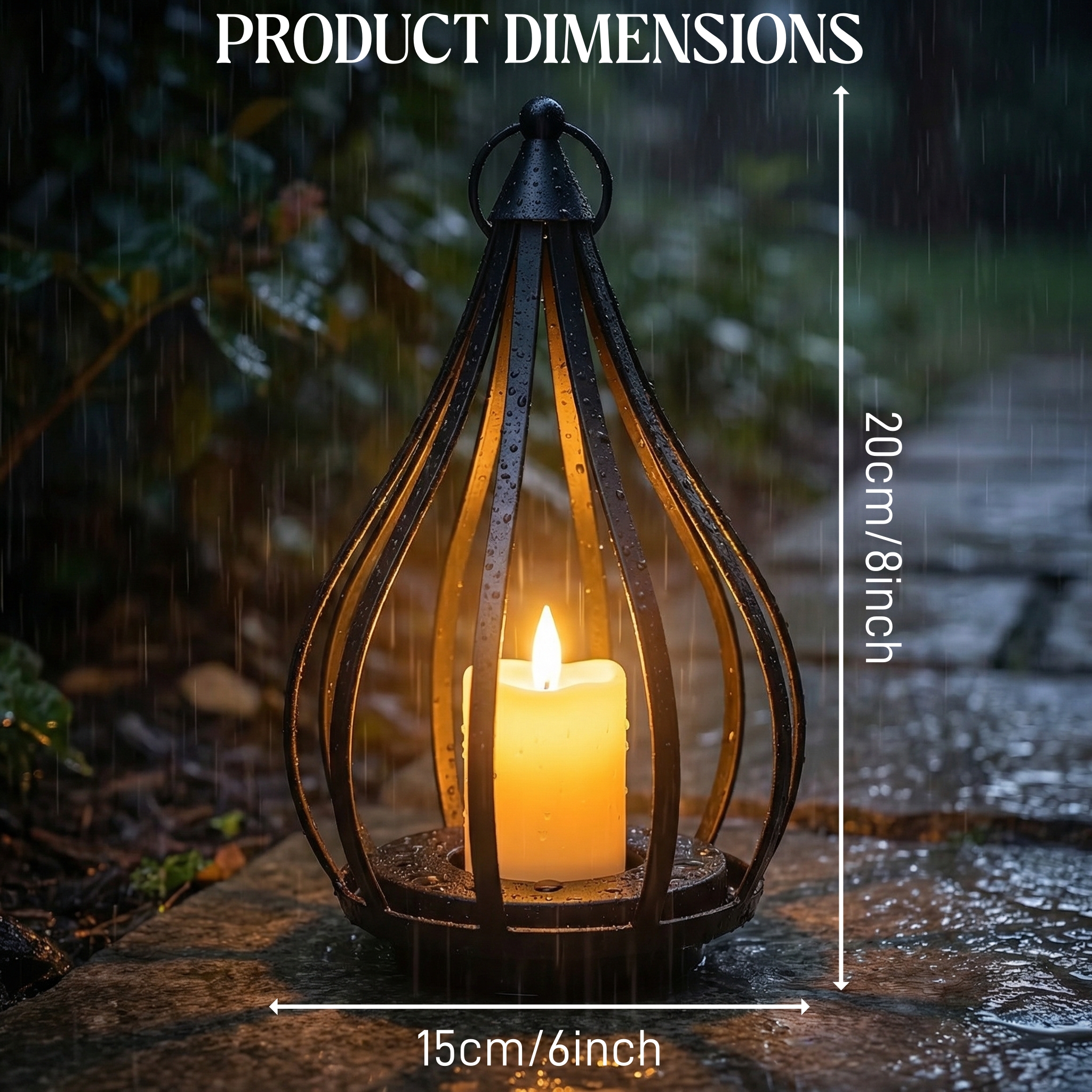 Solar Outdoor Pendant Light, Teardrop Candle Lantern Pathway Light with Pole, Warm White Flickering Flame Effect