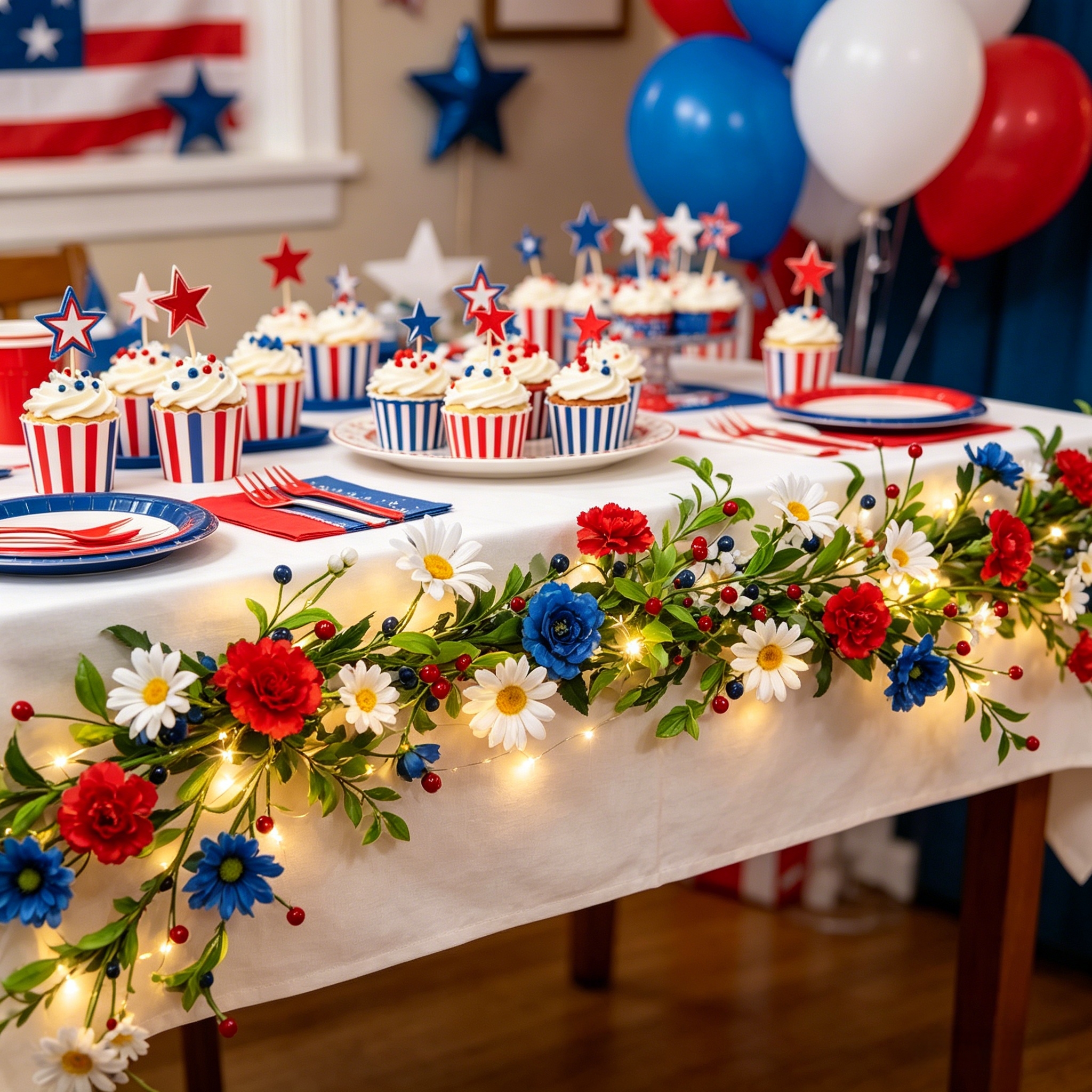 6FT Pre-Lit Patriotic Floral Garland