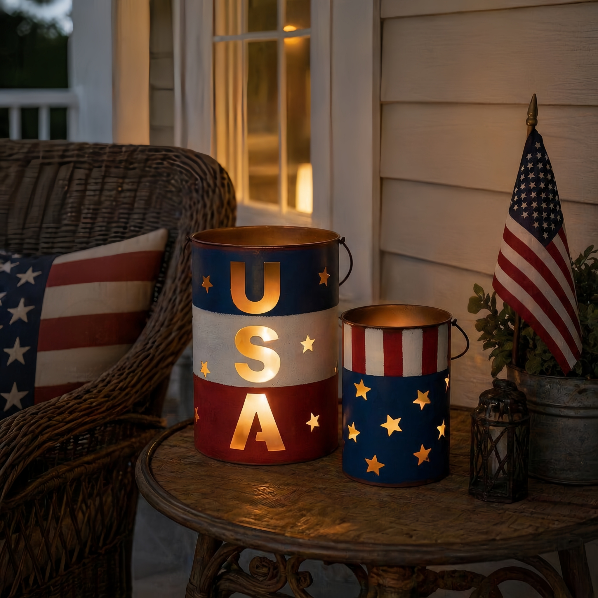 Patriotic Metal Candle Lantern Set