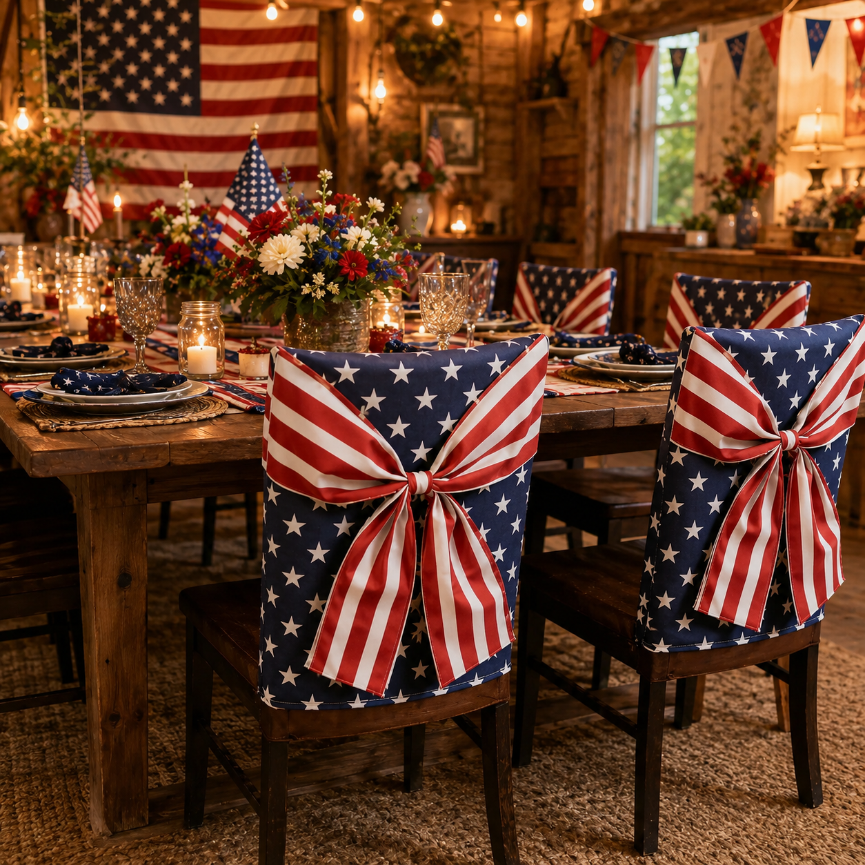 Independence Day Chair Covers with Patriotic Bow