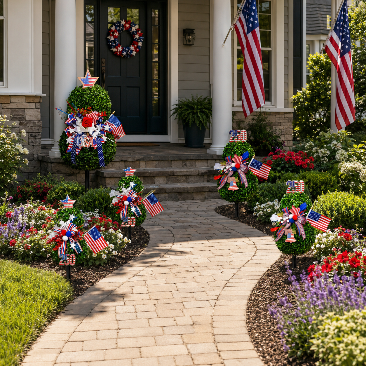 4th of July Patriotic Artificial Topiary Garden Stake