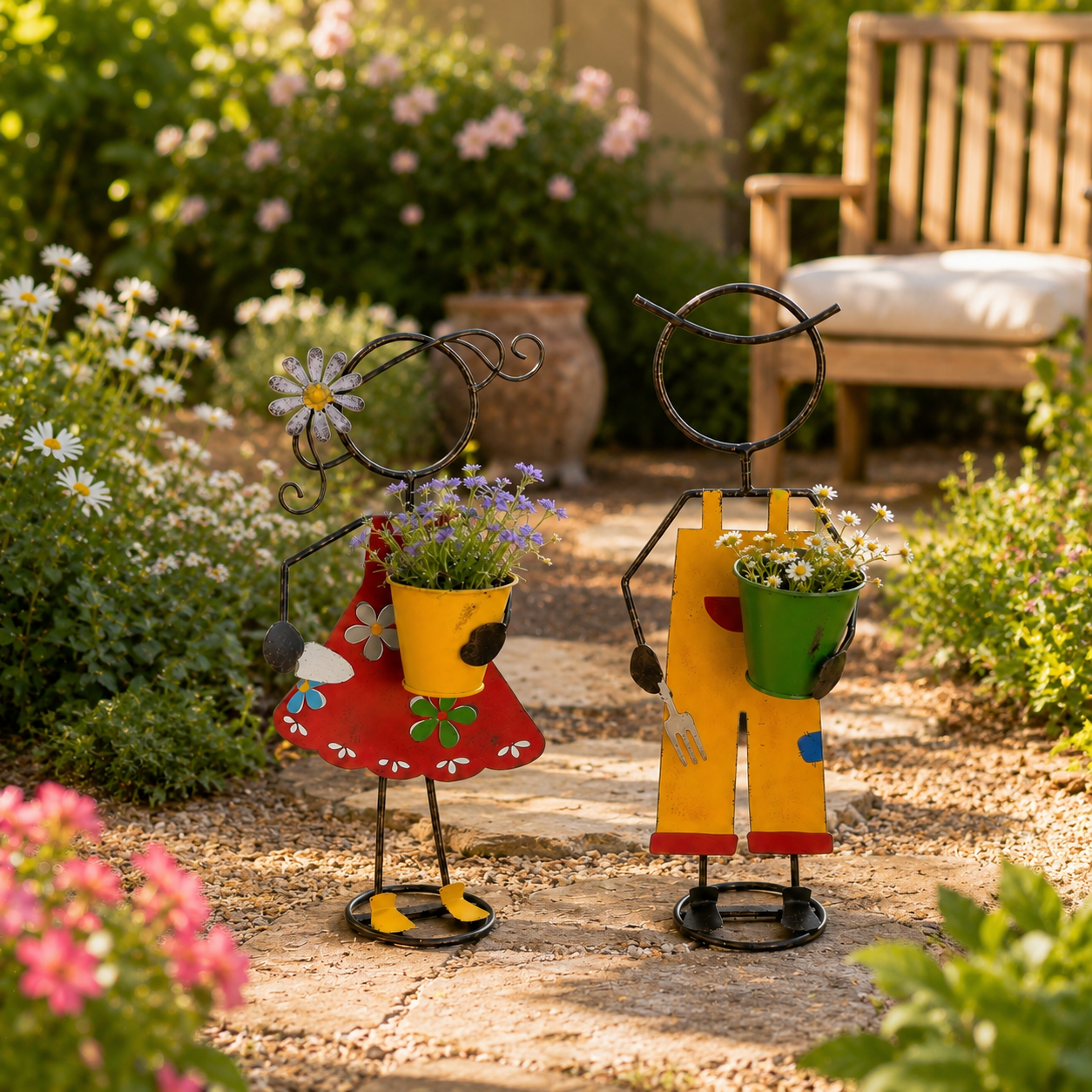 Cute Metal Garden Planter Statue
