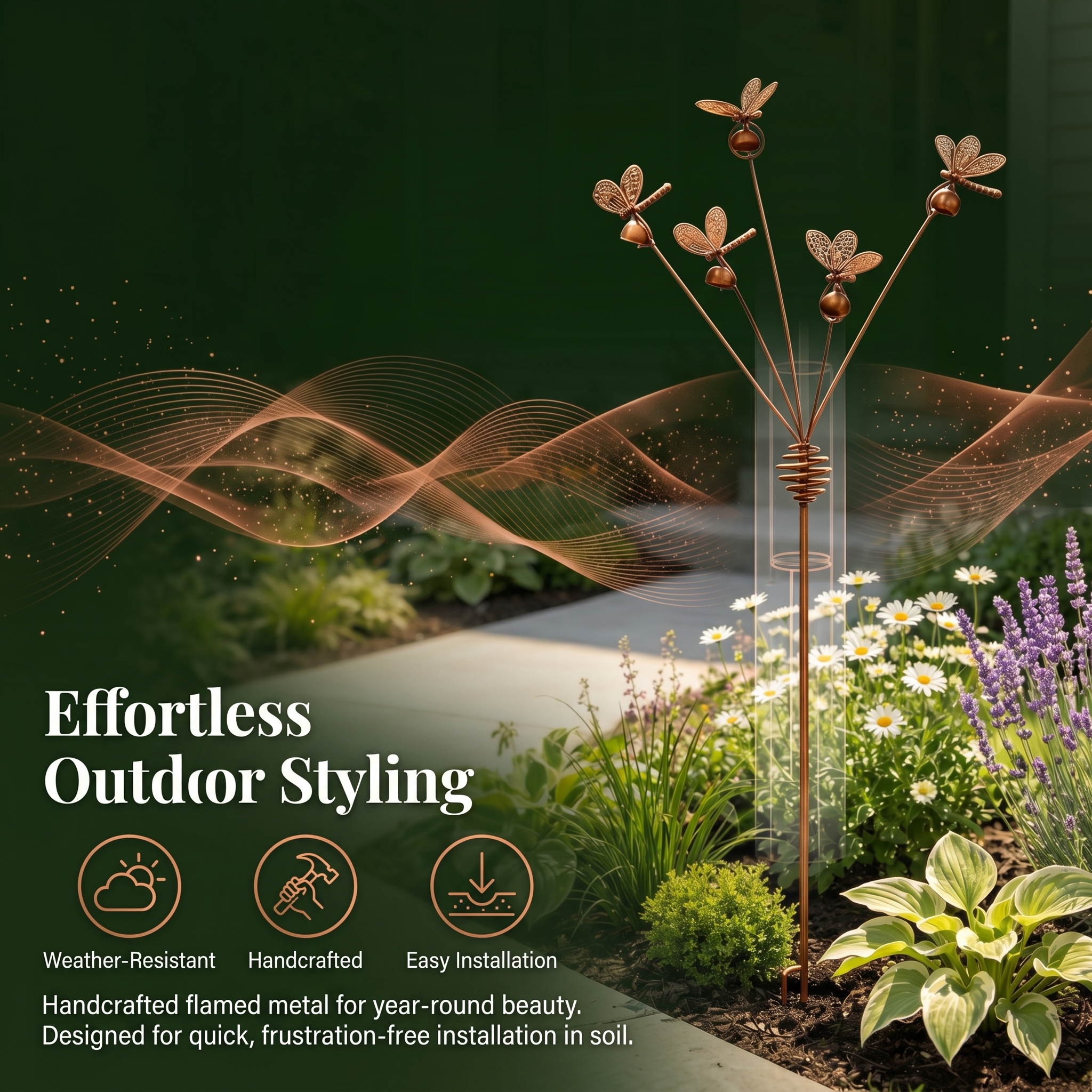 Dragonflies and Bells Garden Stake