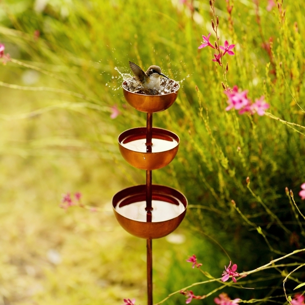 Vintage Iron 3-Tier Garden Bird Bath & Pollinator Water Station Stake