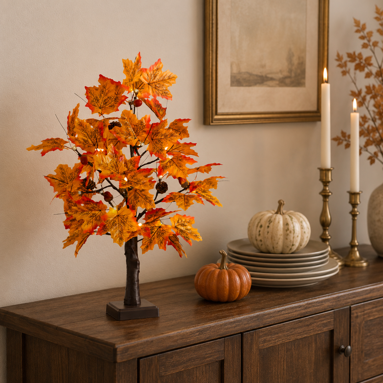 Pre-Lit Fall Maple Tree Tabletop Decor