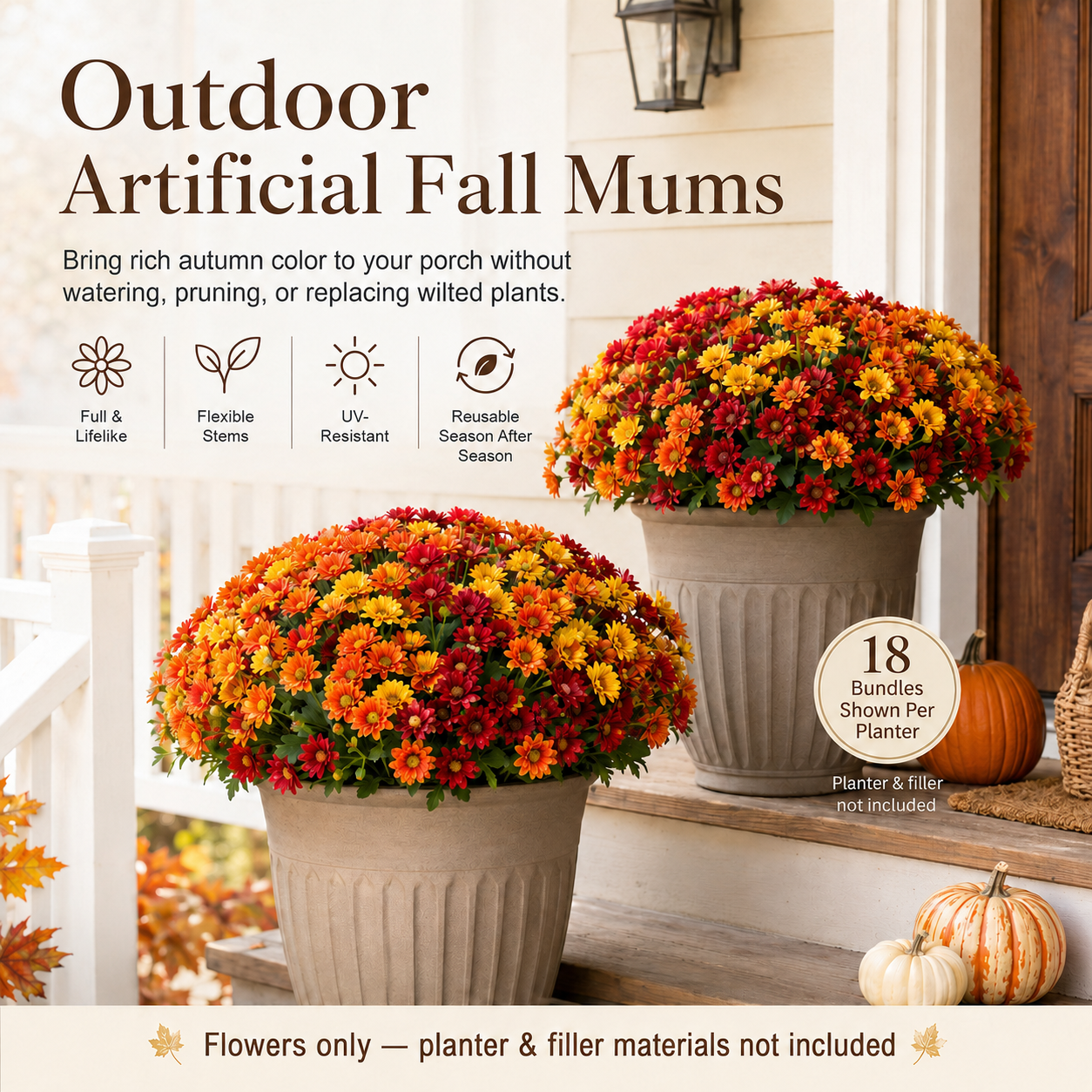 Outdoor Artificial Fall Mums Flower Bundles
