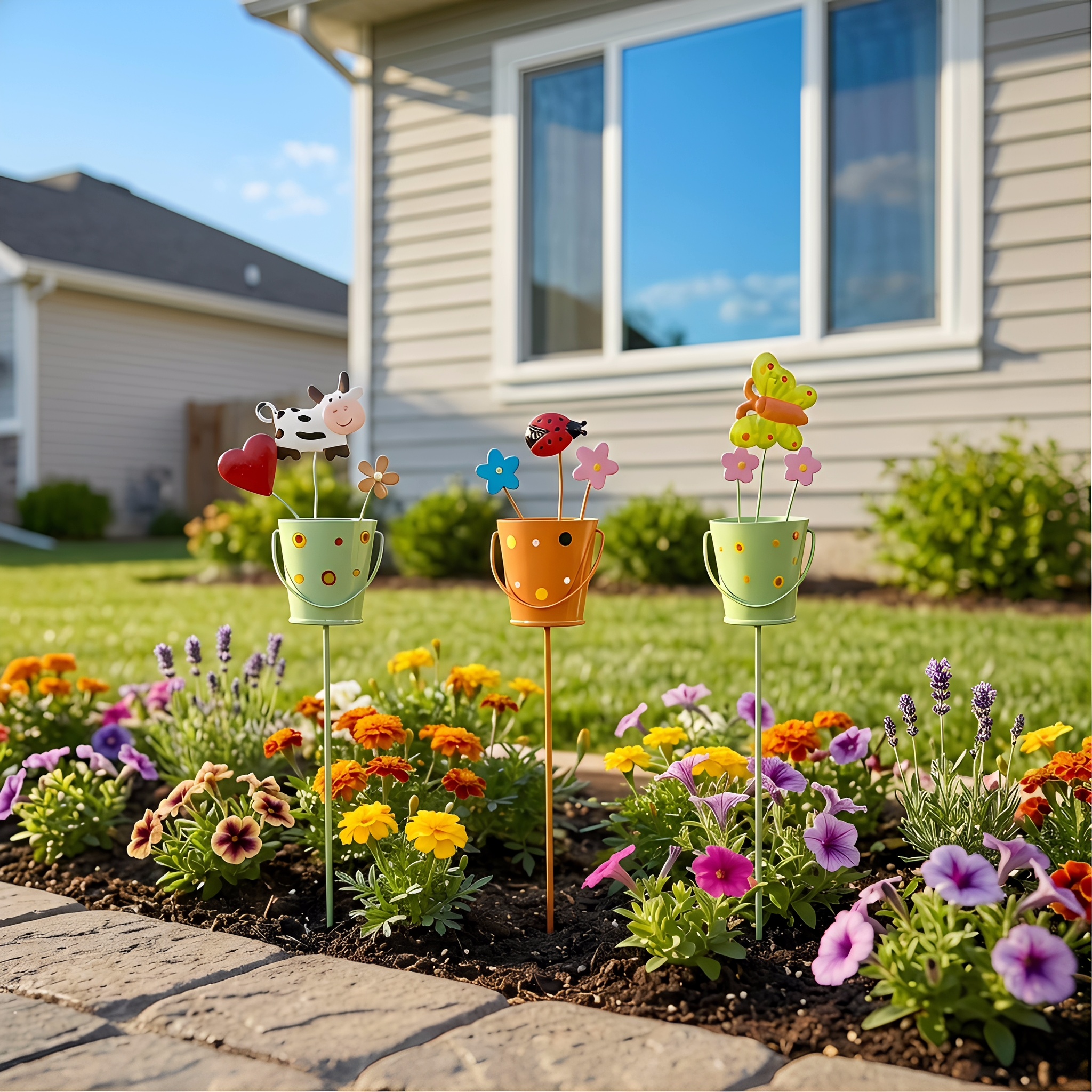 Set of 3 Metal Flower Pot Garden Stakes