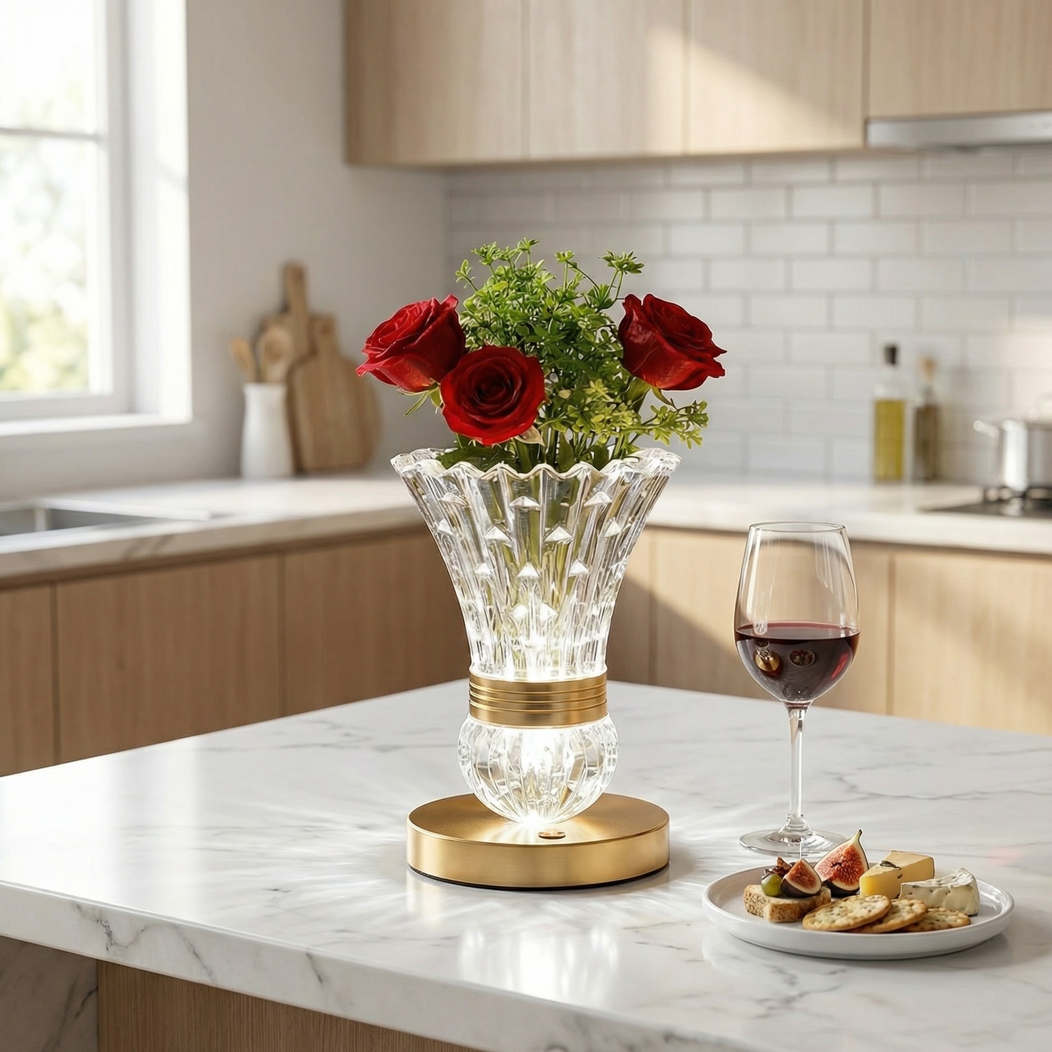 2-in-1 Crystal Vase Table Lamp