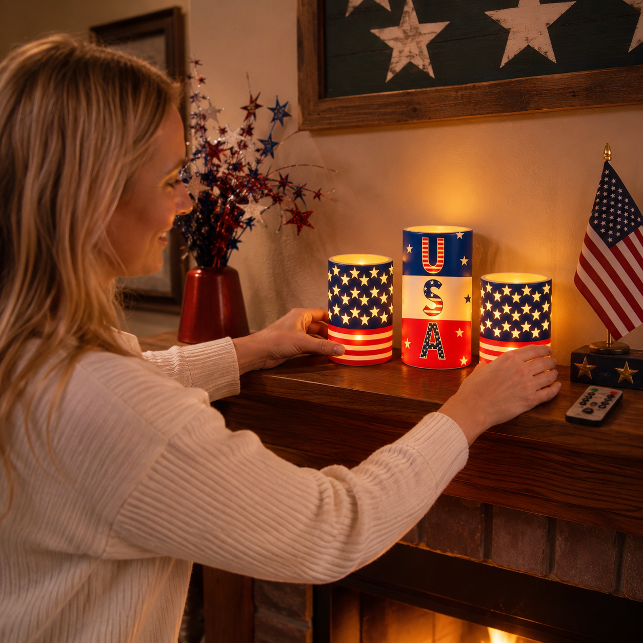 3PCS Patriotic Flameless LED Candle Set with Remote