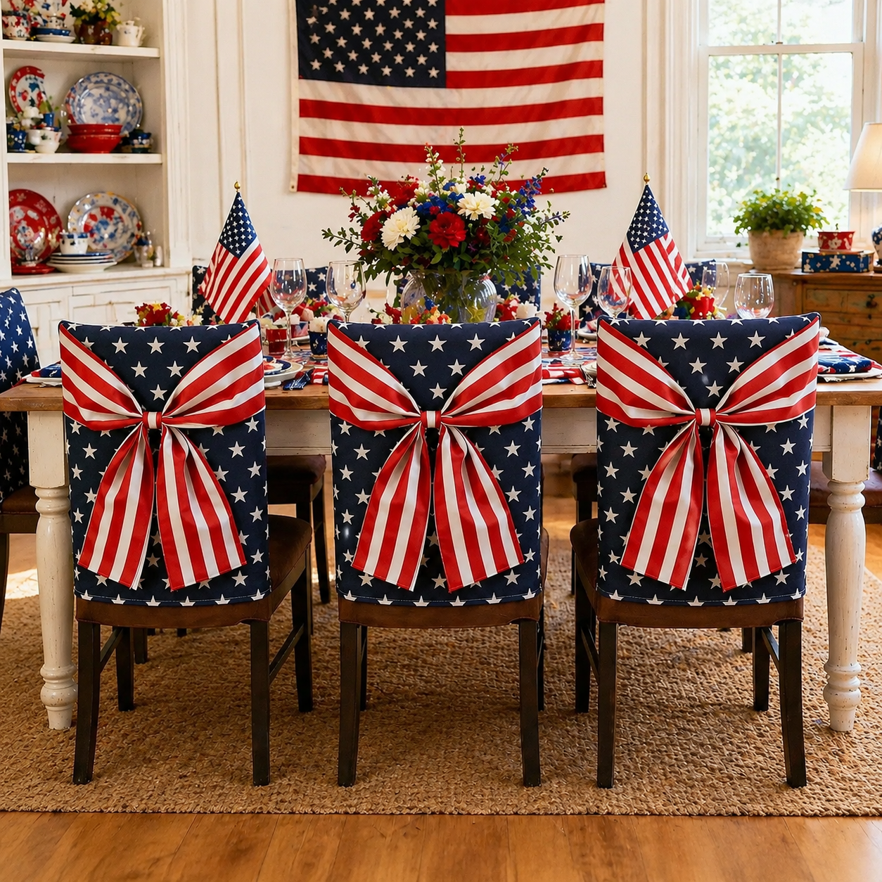 Independence Day Chair Covers with Patriotic Bow
