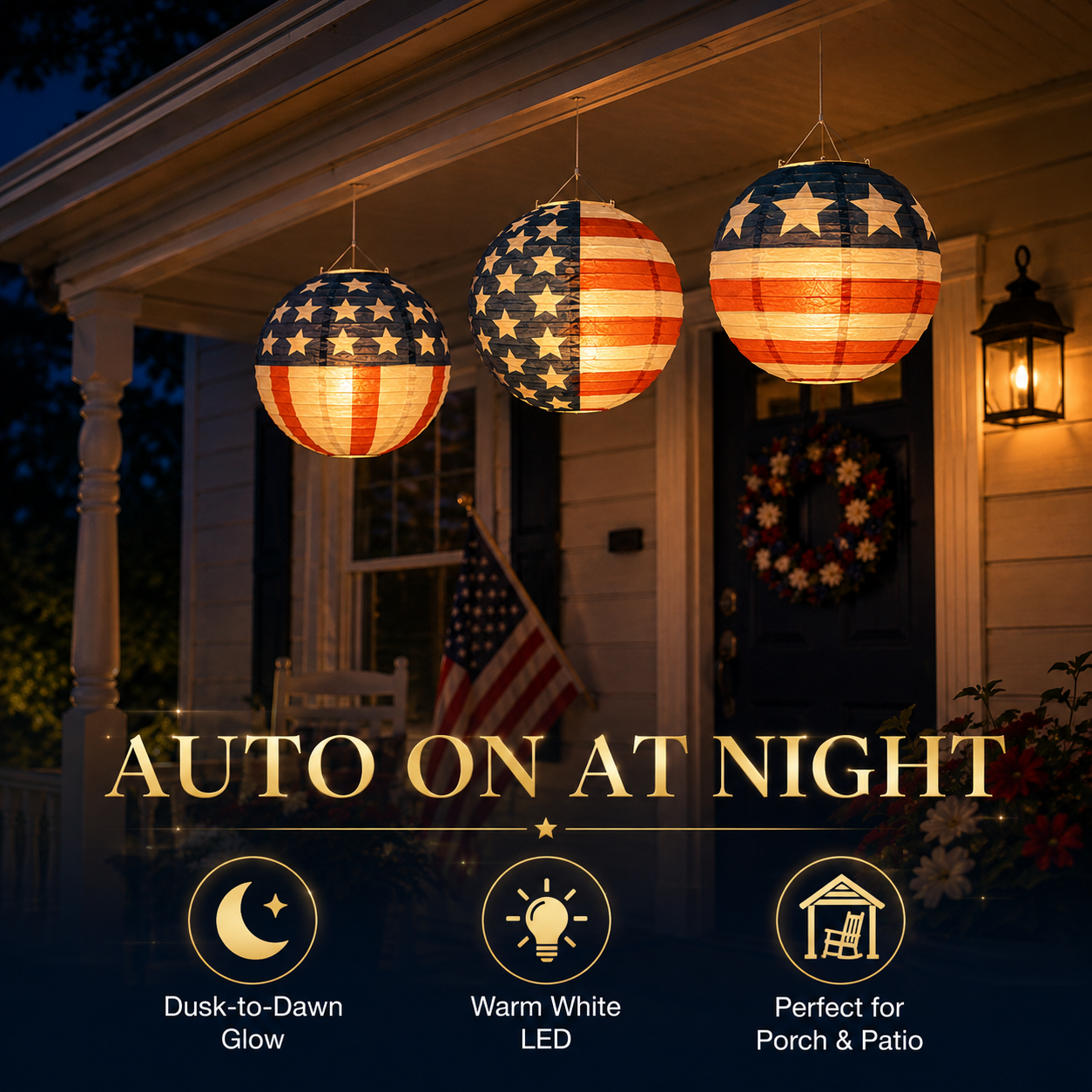 American Flag Solar Paper Lanterns with LED Bulbs