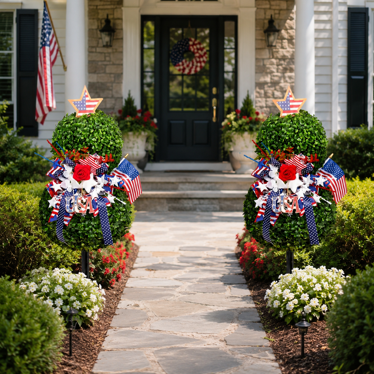 4th of July Patriotic Artificial Topiary Garden Stake