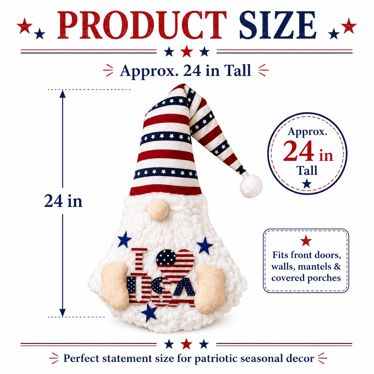 24" Lighted Patriotic Gnome Front Door Decor