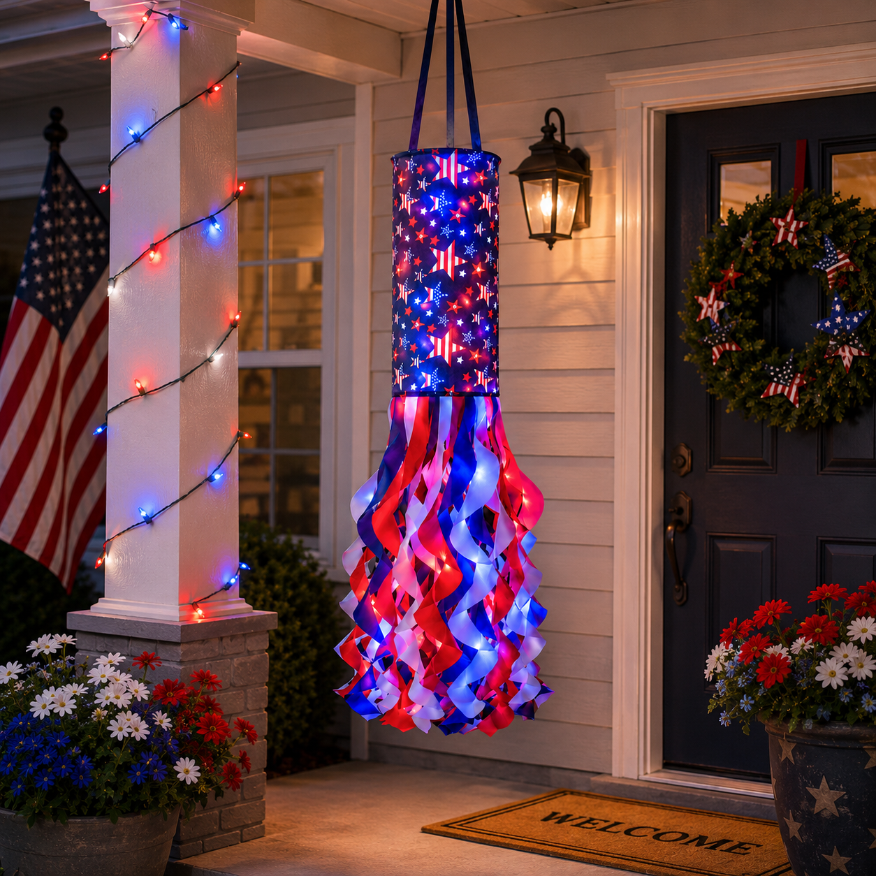 Lighted Patriotic Hanging Windsock