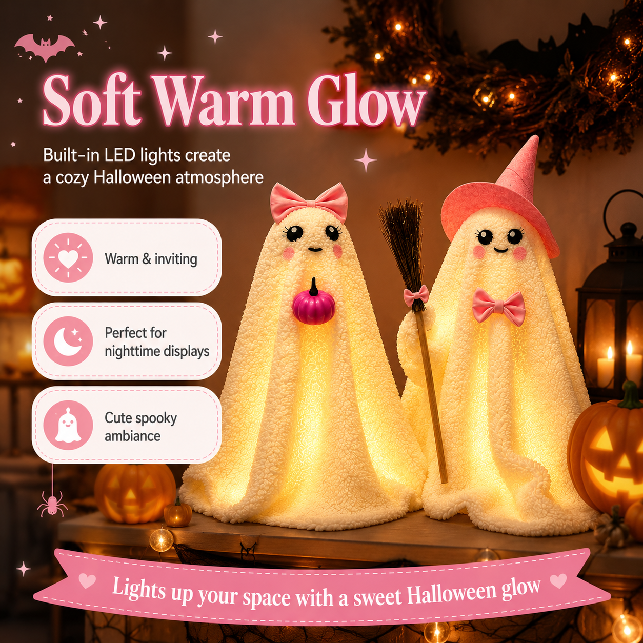 Lighted Plush Ghost Halloween Decorations