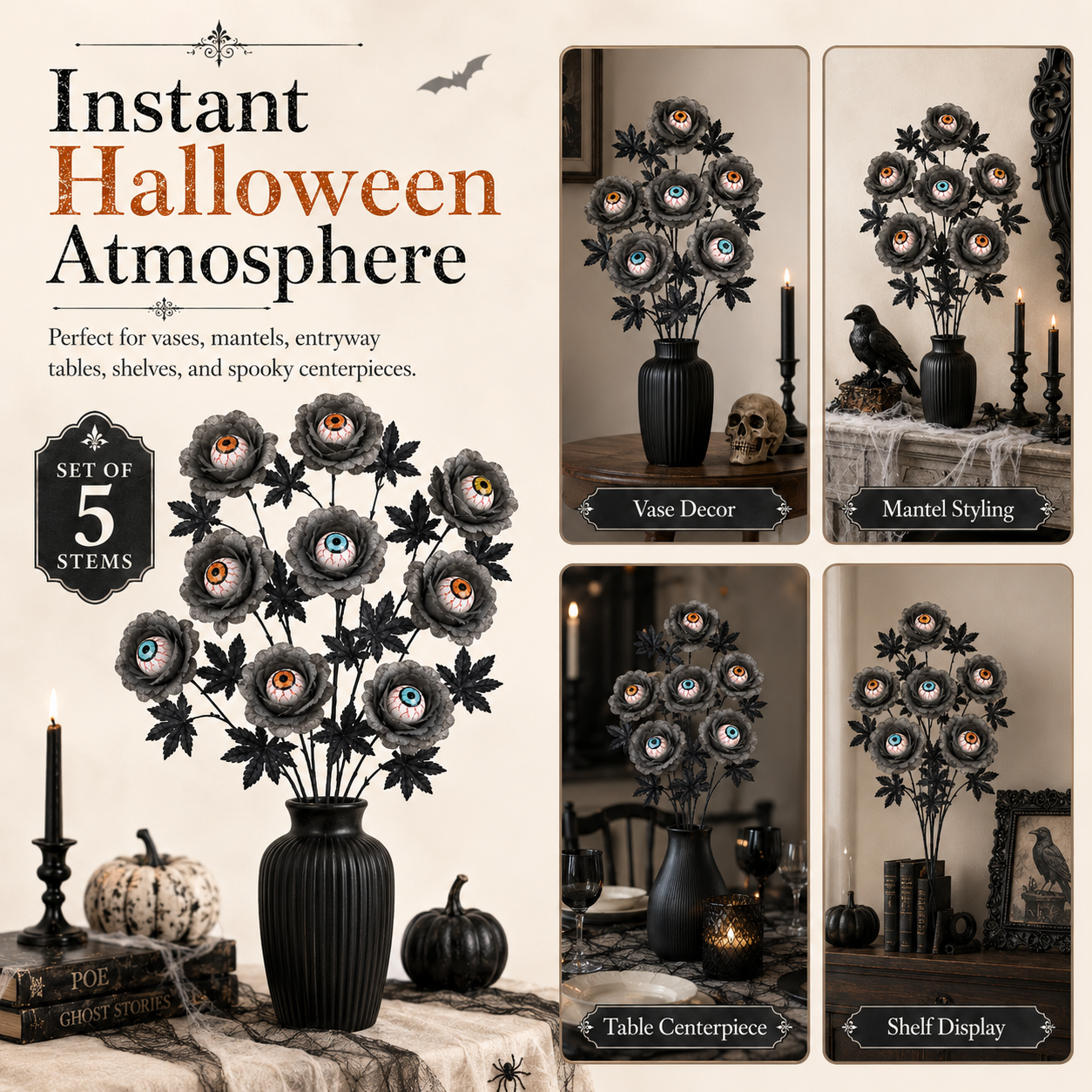 Halloween Eyeball Rose Stems