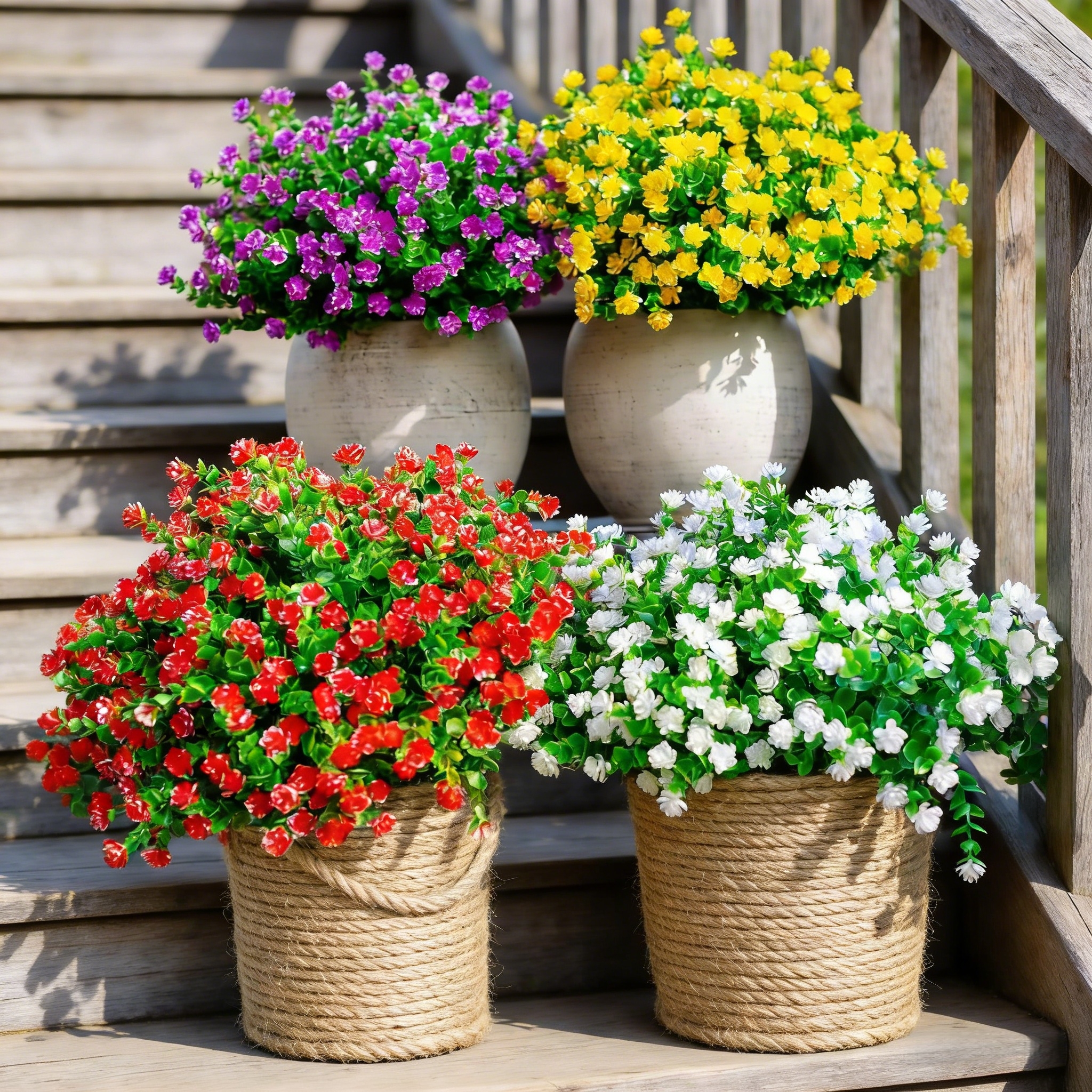 Artificial White Outdoor Flower Bouquets – UV Resistant Faux Spring Flowers for Outdoor Porch, Garden & Patio Decor