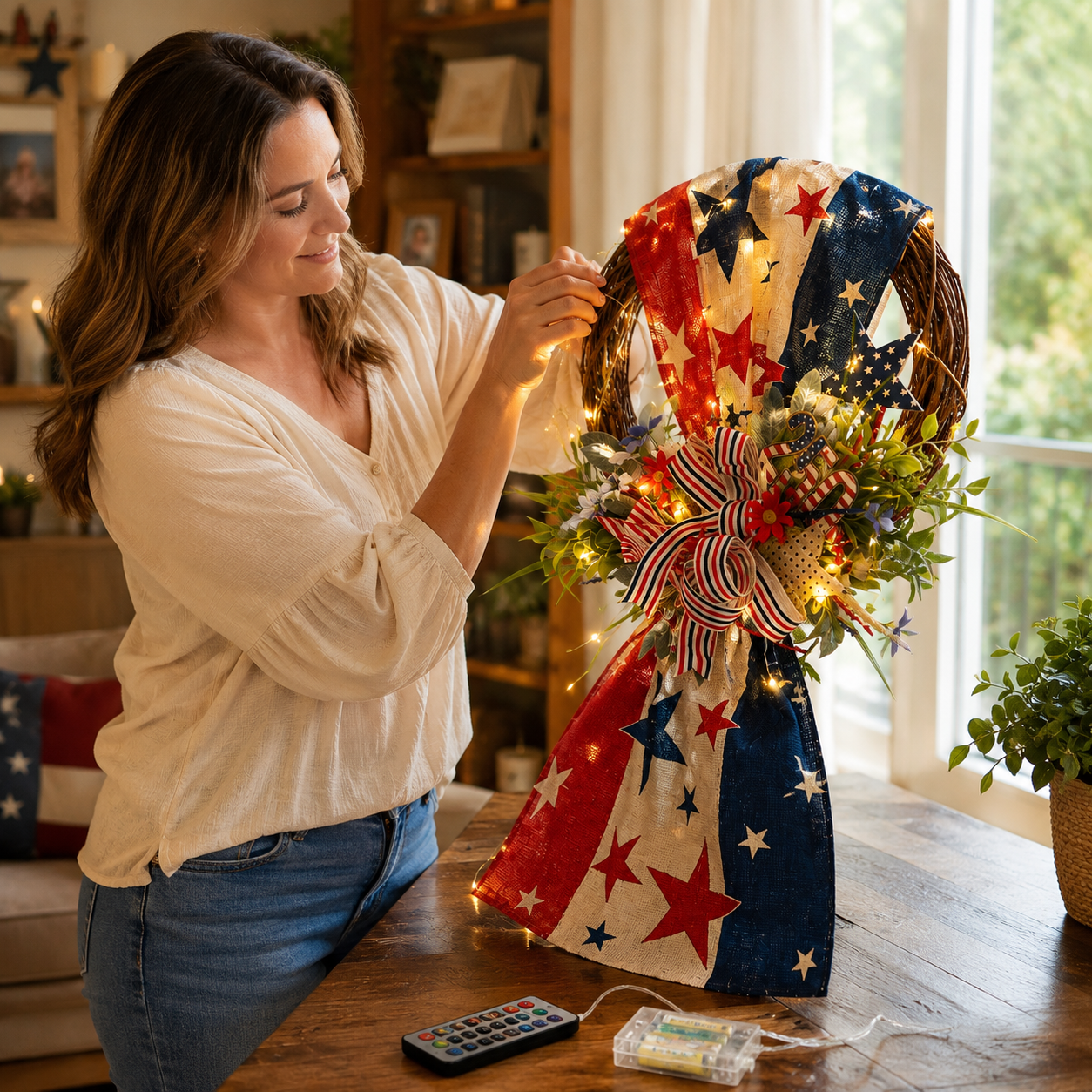 Lighted Patriotic Front Door Swag Wreath
