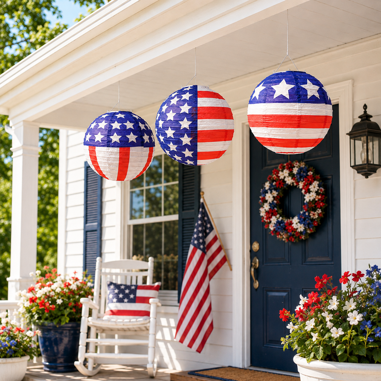 American Flag Solar Paper Lanterns with LED Bulbs