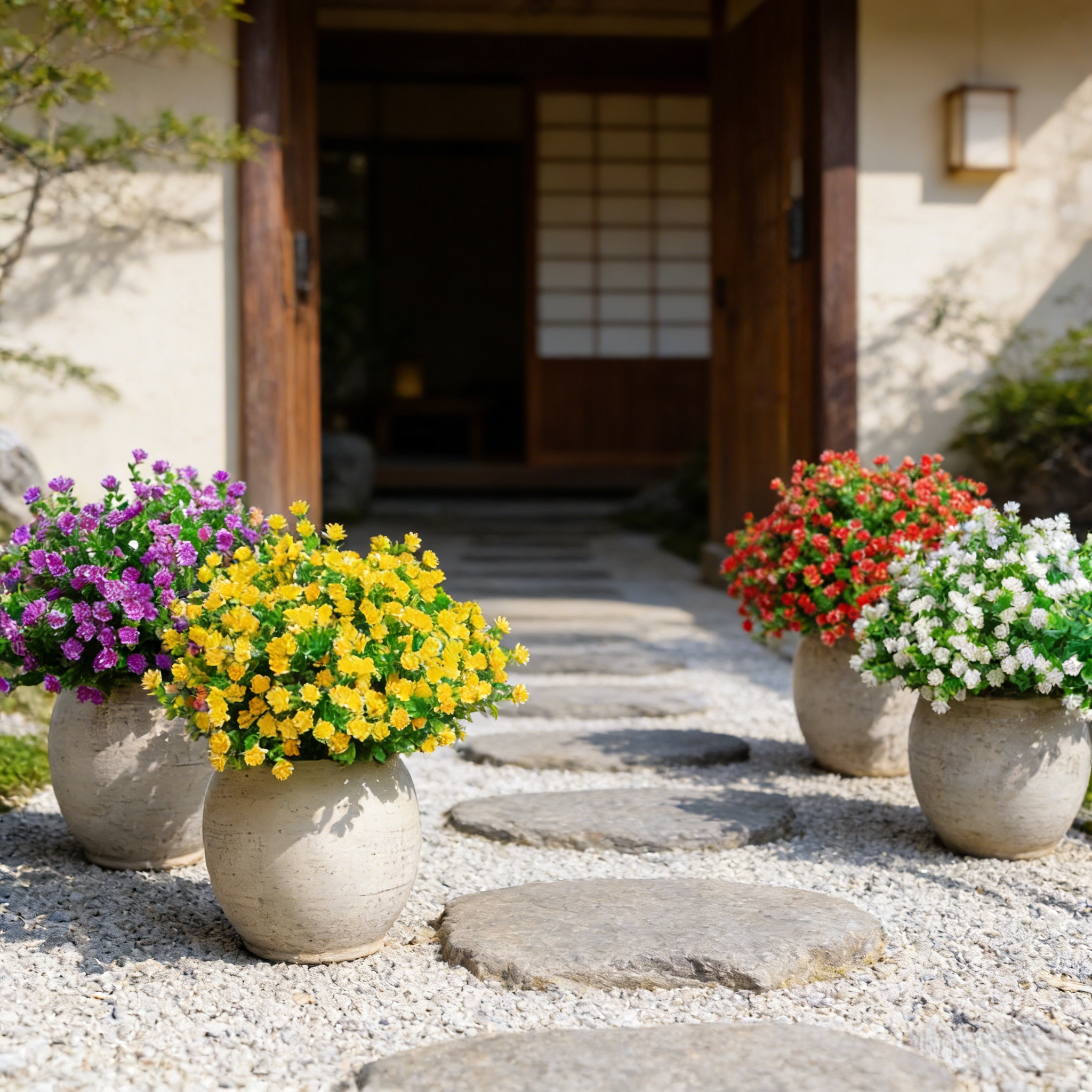Artificial White Outdoor Flower Bouquets – UV Resistant Faux Spring Flowers for Outdoor Porch, Garden & Patio Decor