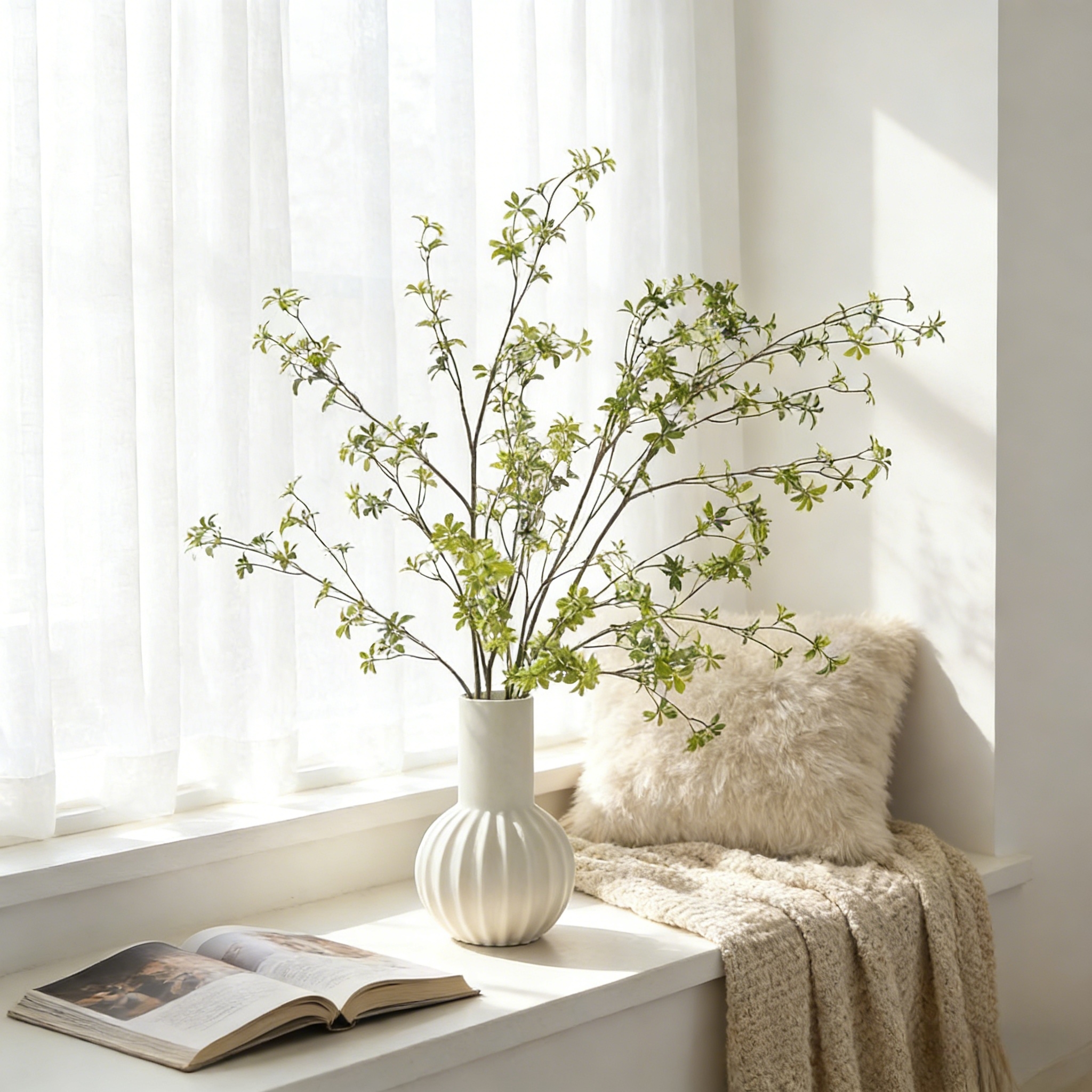 Artificial Greenery Stems – 47" Tall Real Touch Faux Enkianthus Twig Branches for Vase Filler, Home, Office, Wedding & Shop Décor