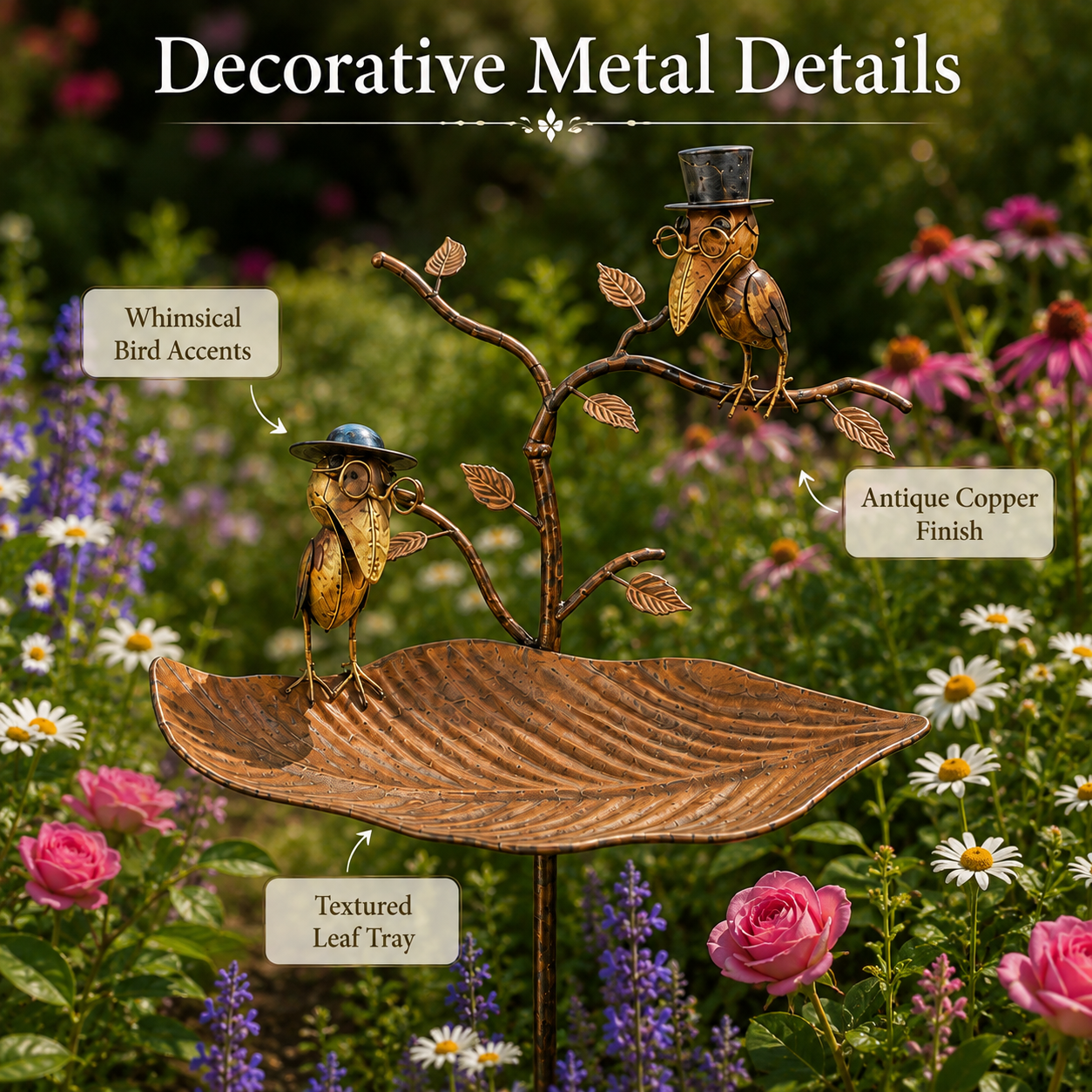 Vintage Metal Leaf Bird Feeder Garden Stake