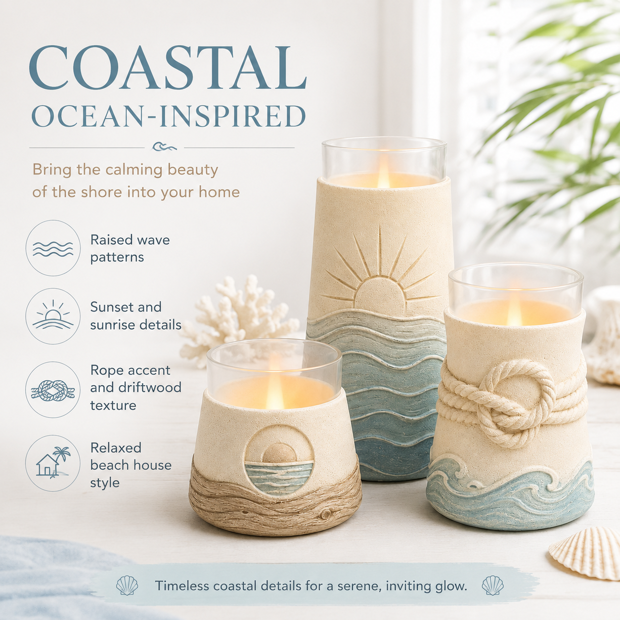 Set of 3 Coastal Flameless Candle Holders