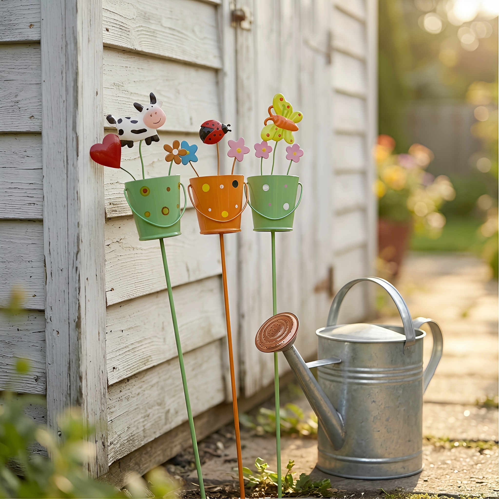 Set of 3 Metal Flower Pot Garden Stakes