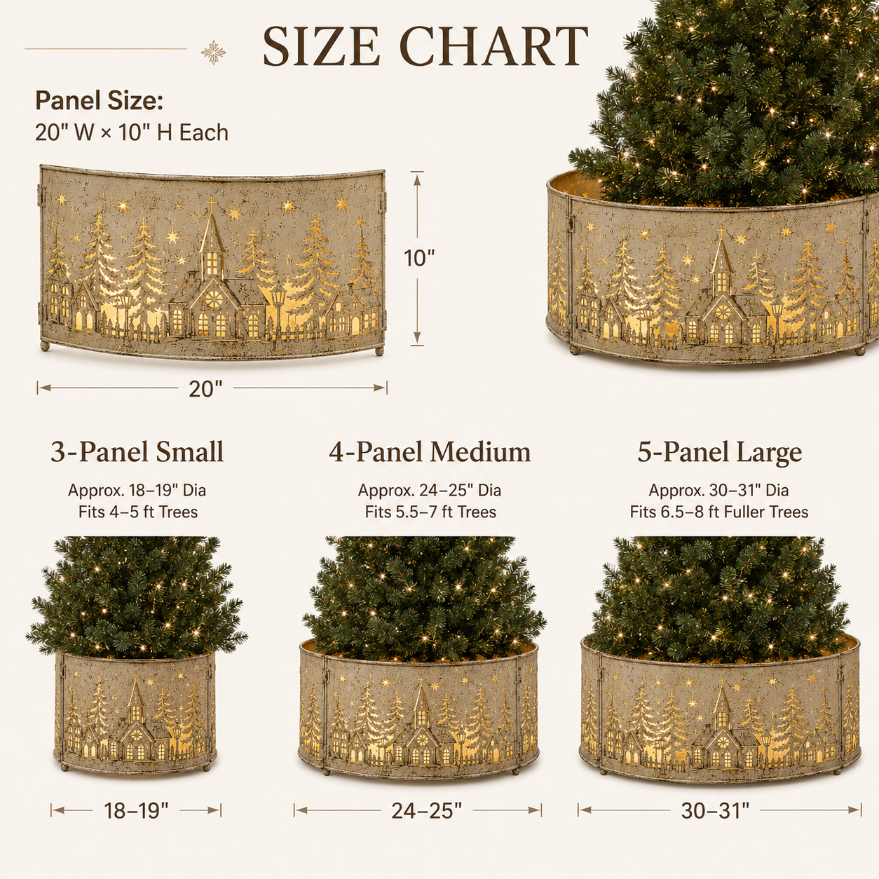 Pre-Lit Metal Christmas Tree Collar with Lighted Village Cutouts