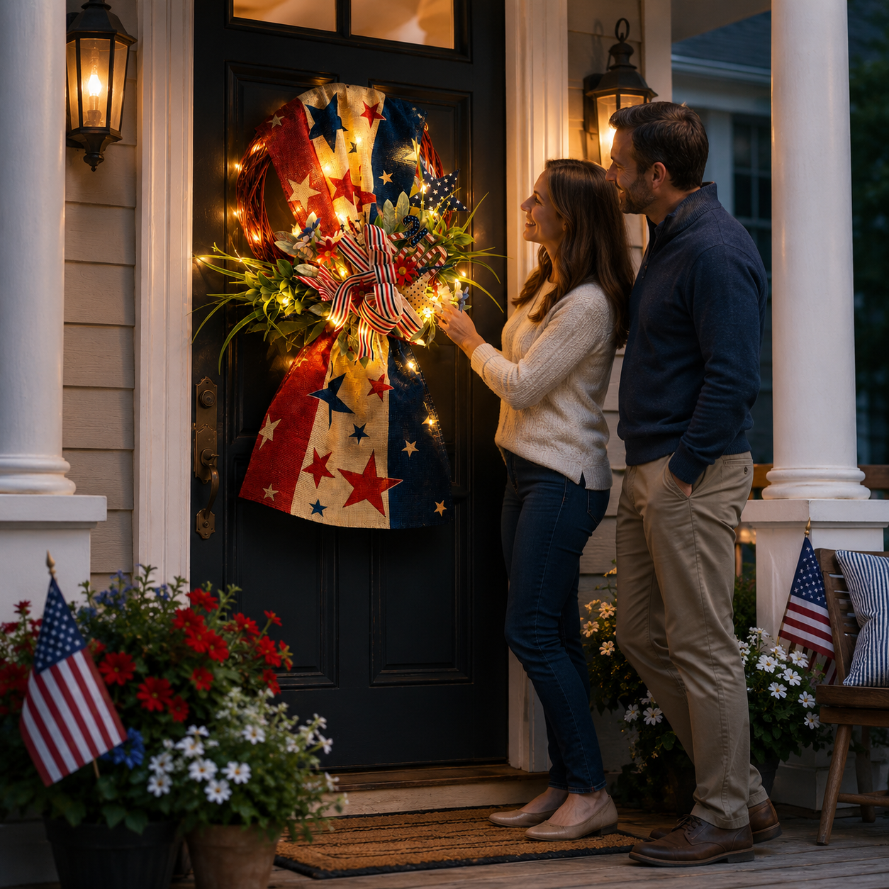 Lighted Patriotic Front Door Swag Wreath