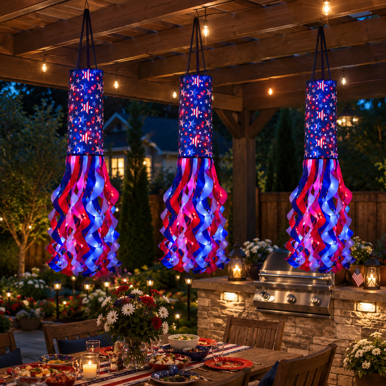 Lighted Patriotic Hanging Windsock