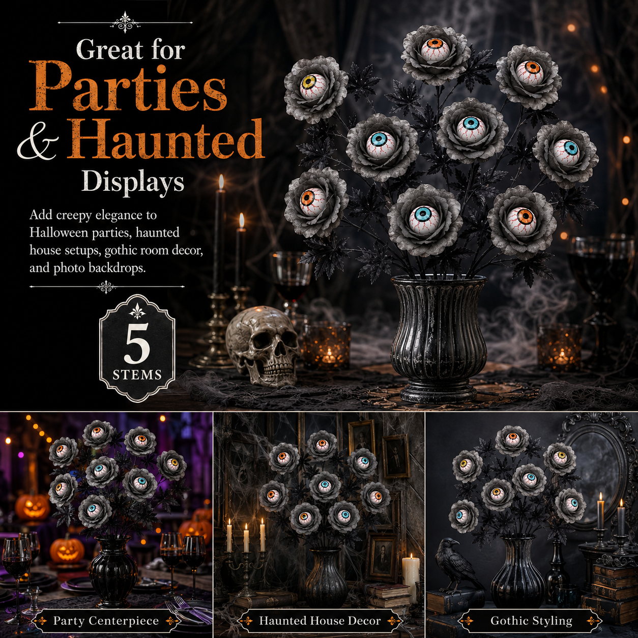 Halloween Eyeball Rose Stems