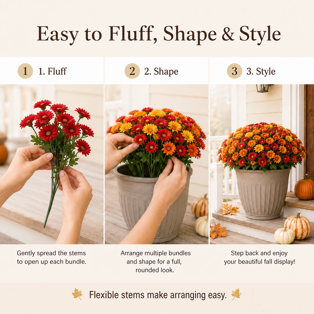 Outdoor Artificial Fall Mums Flower Bundles