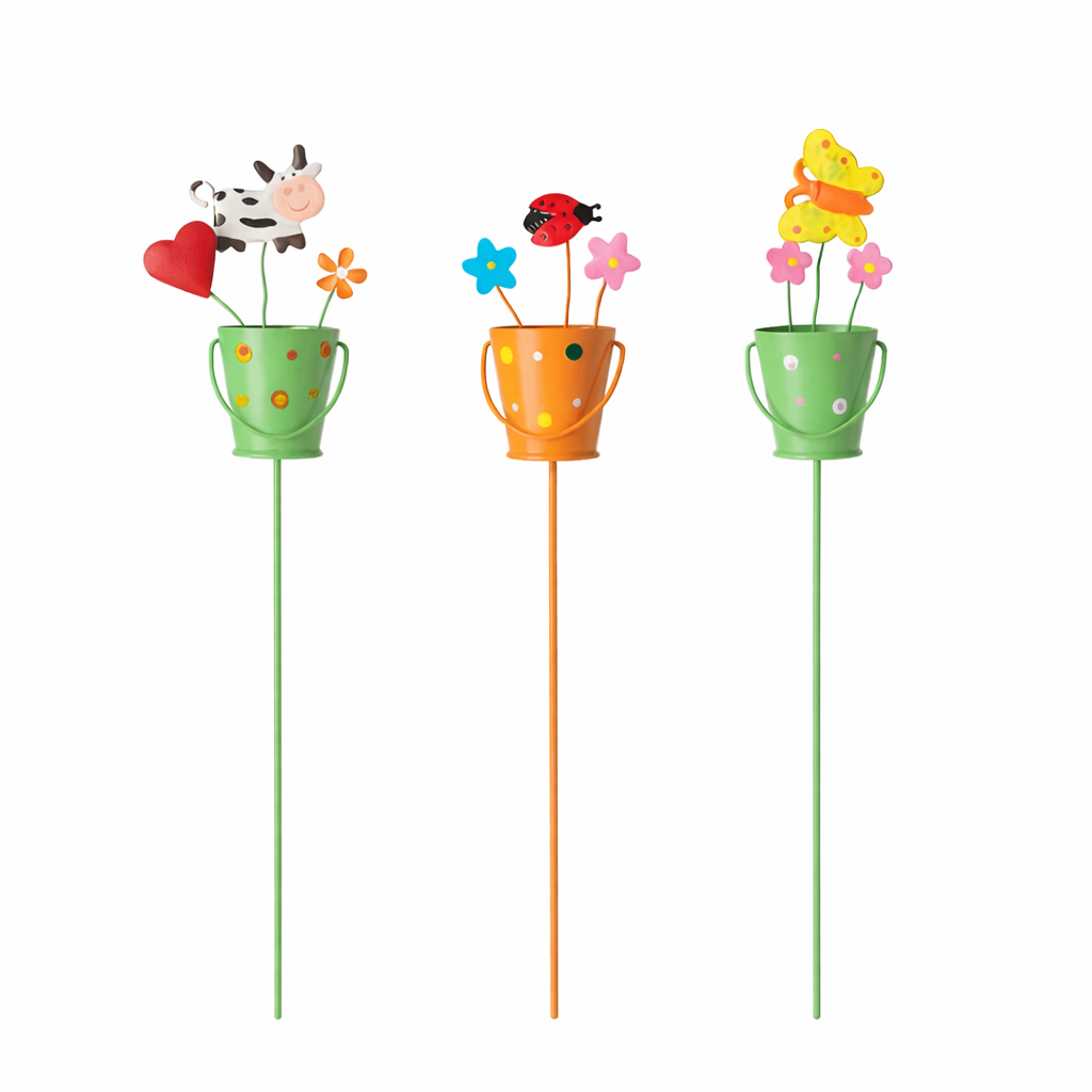 Set of 3 Metal Flower Pot Garden Stakes