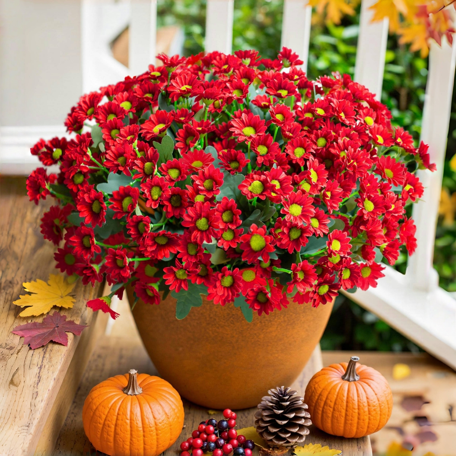 Artificial Mums Flowers for Outdoors Fall Autumn Decoration - UV resistant, Waterproof, Windproof