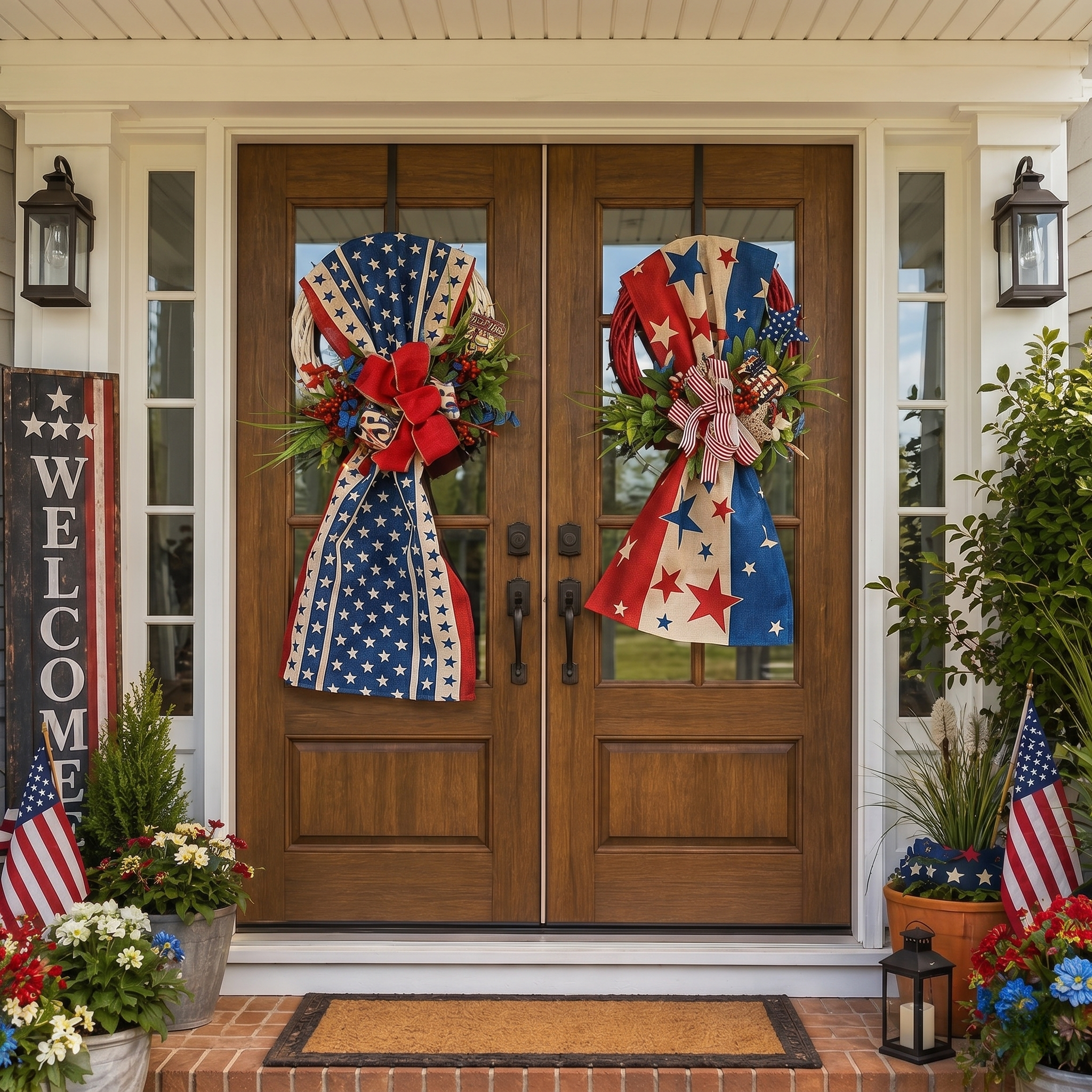 Lighted Patriotic Front Door Swag Wreath