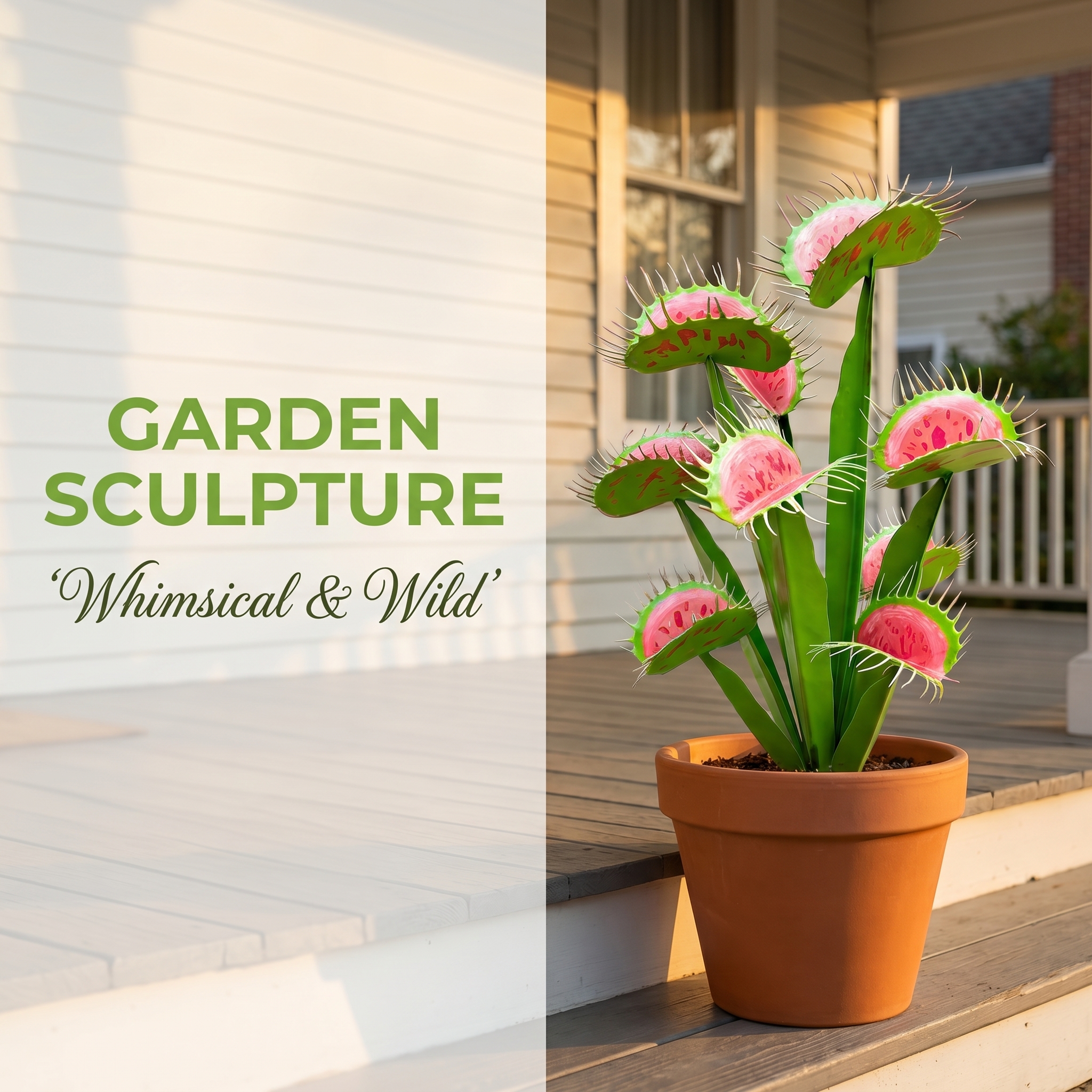Metal Handpainted Venus Flytrap Garden Sculpture