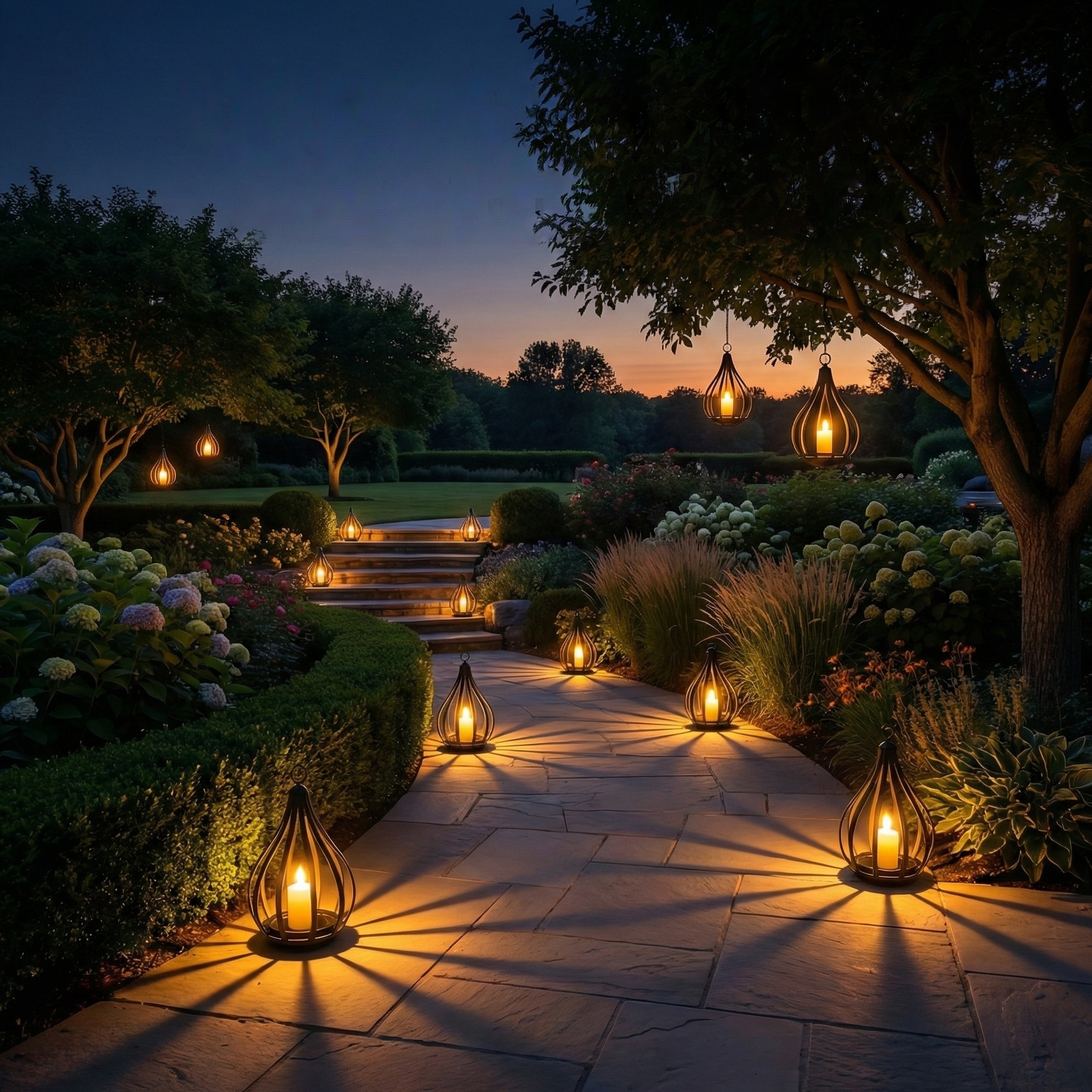 Solar Outdoor Pendant Light, Teardrop Candle Lantern Pathway Light with Pole, Warm White Flickering Flame Effect