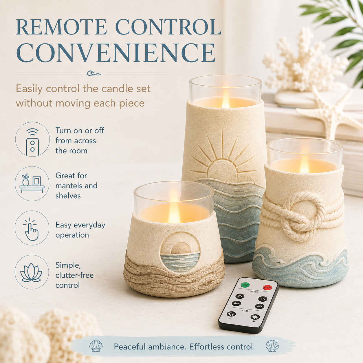Set of 3 Coastal Flameless Candle Holders