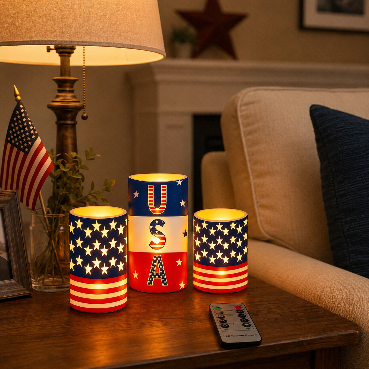 3PCS Patriotic Flameless LED Candle Set with Remote