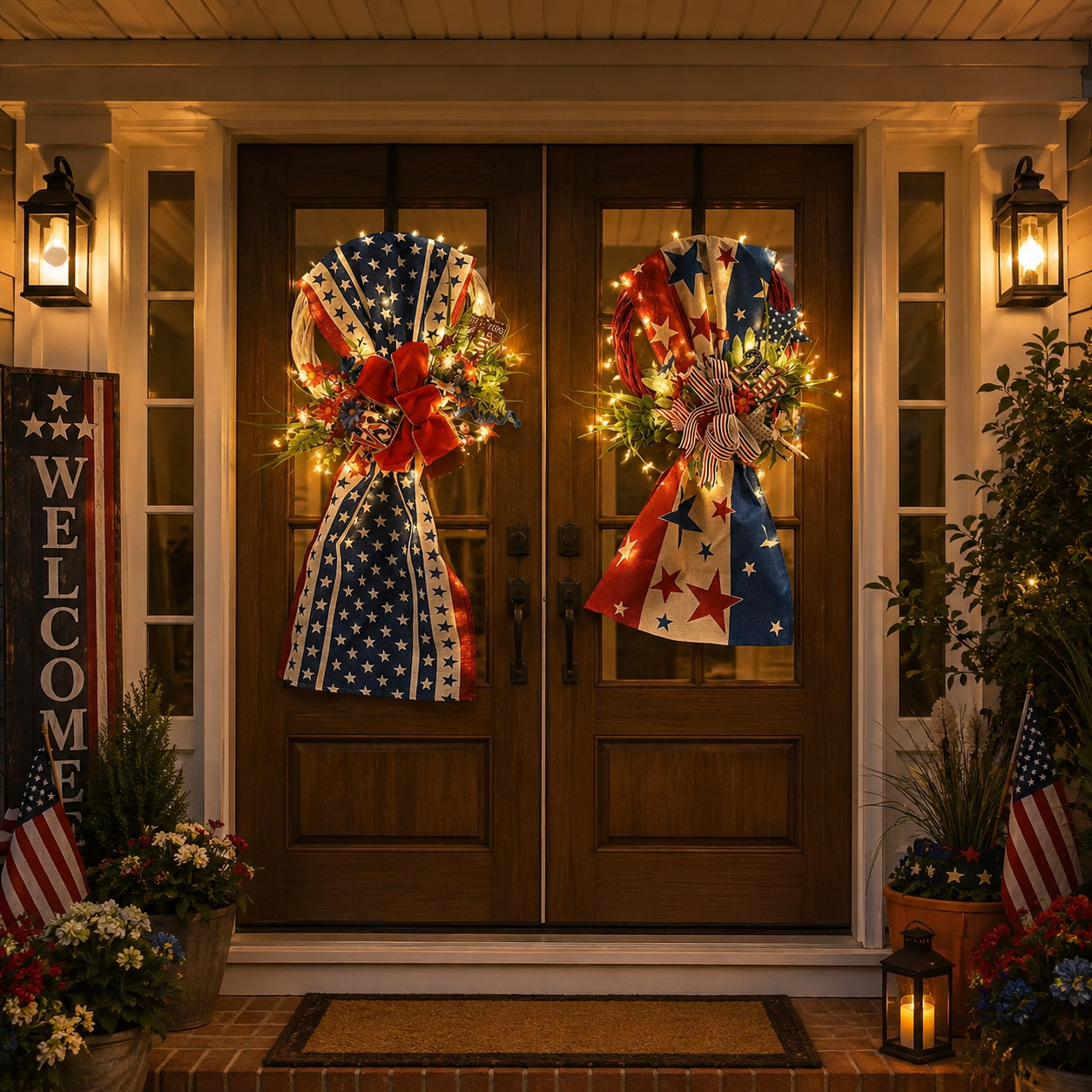 Lighted Patriotic Front Door Swag Wreath