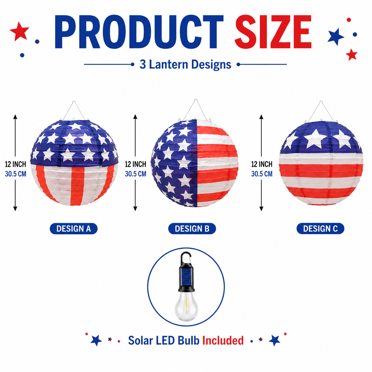American Flag Solar Paper Lanterns with LED Bulbs