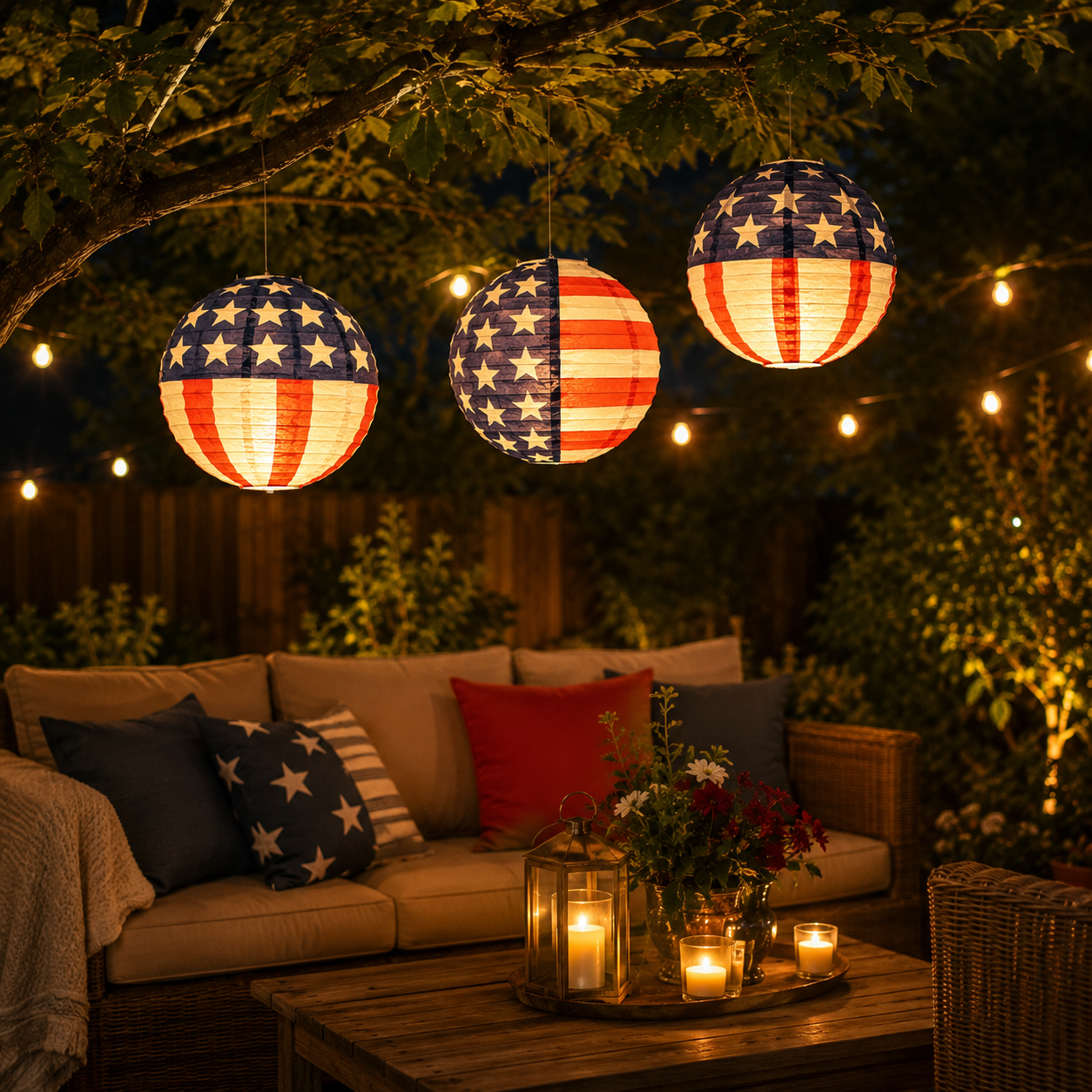 American Flag Solar Paper Lanterns with LED Bulbs
